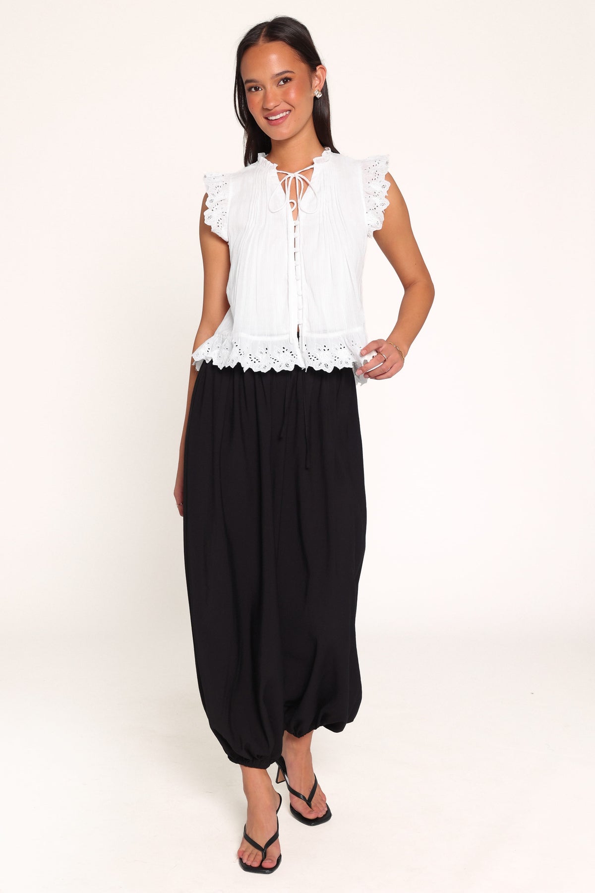 TOPS Evelina Lace Trim Top - White