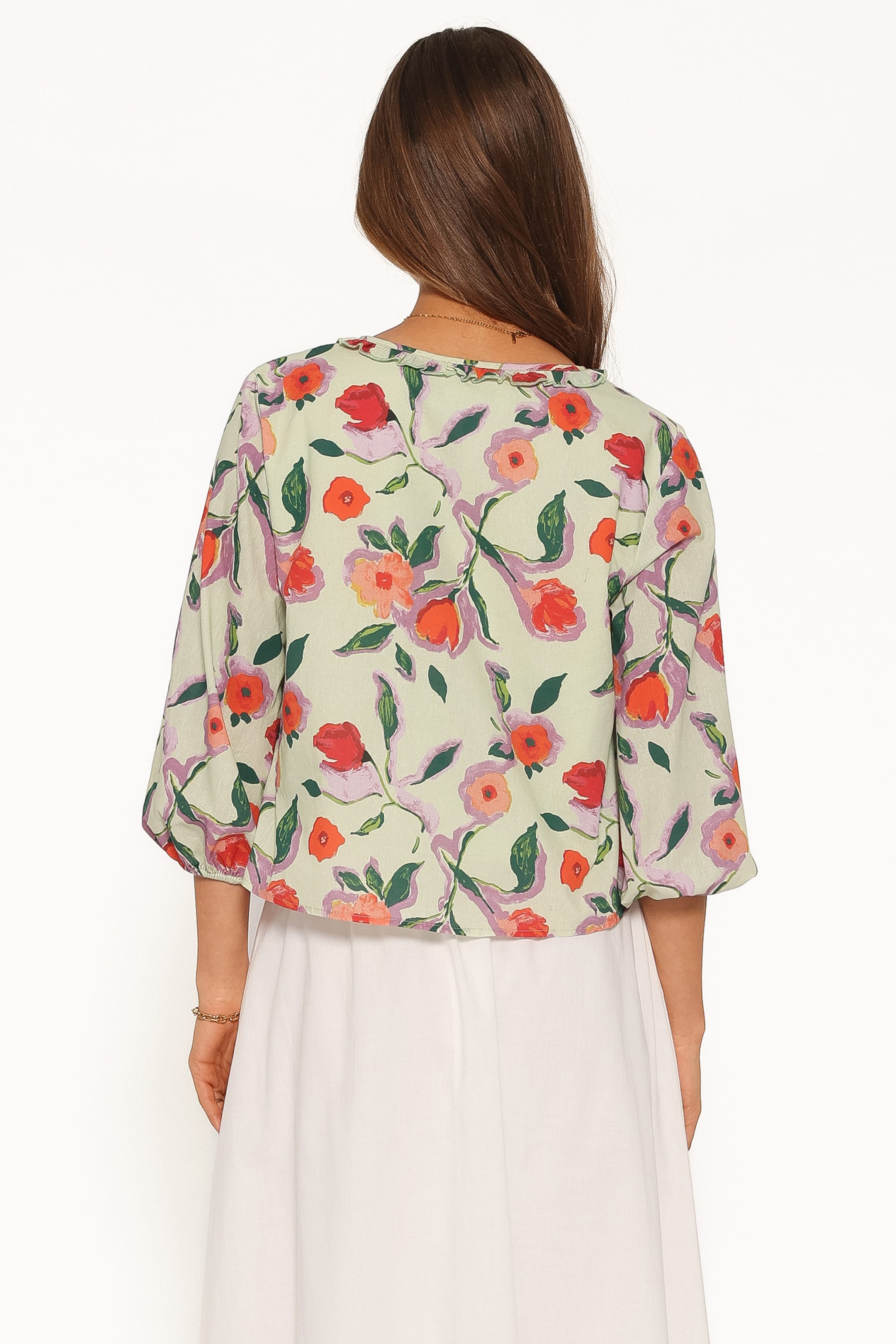 TOPS Fainche Front Tie Top - Green Painted Floral