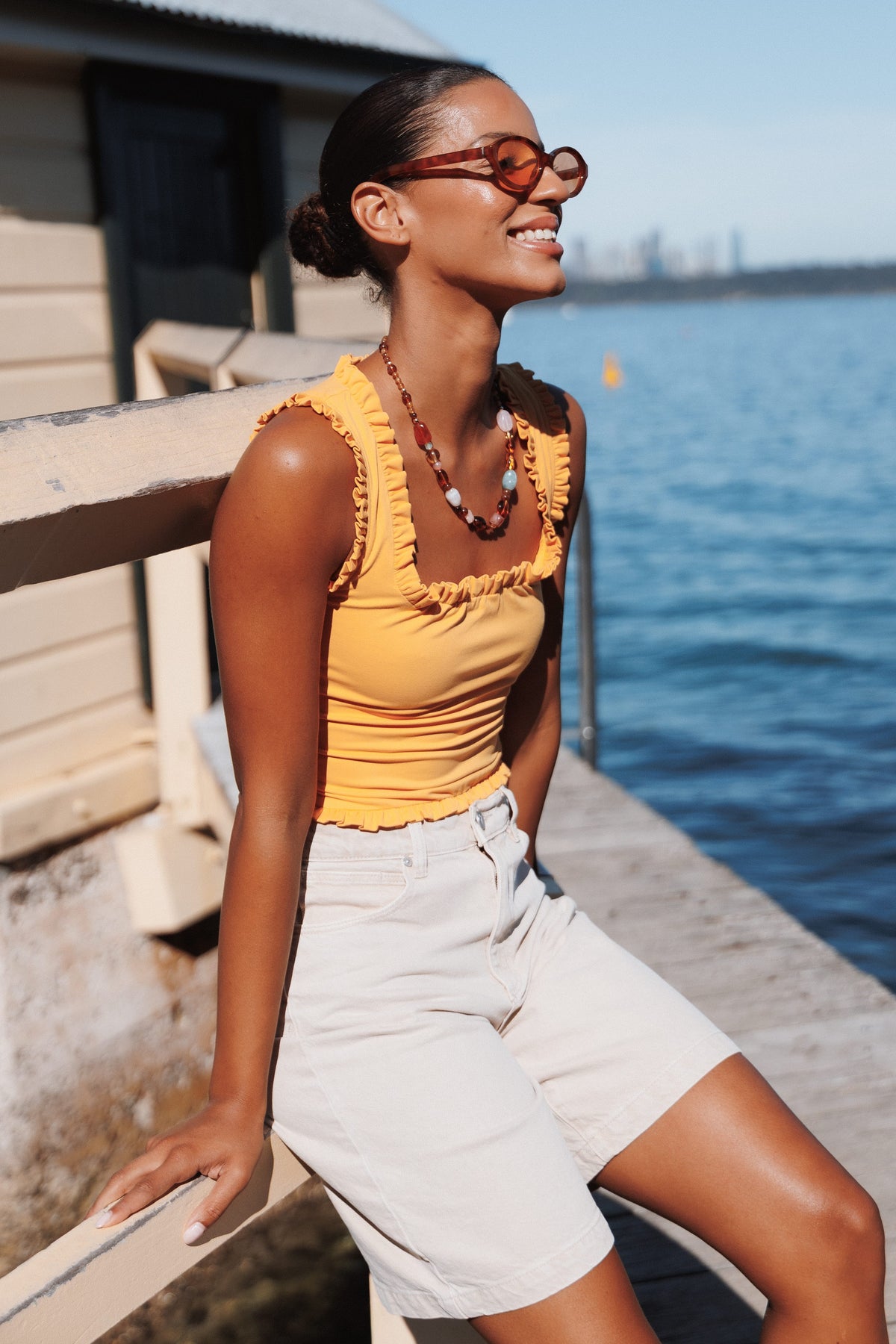 TOPS Francine Frill Tank Top - Marigold