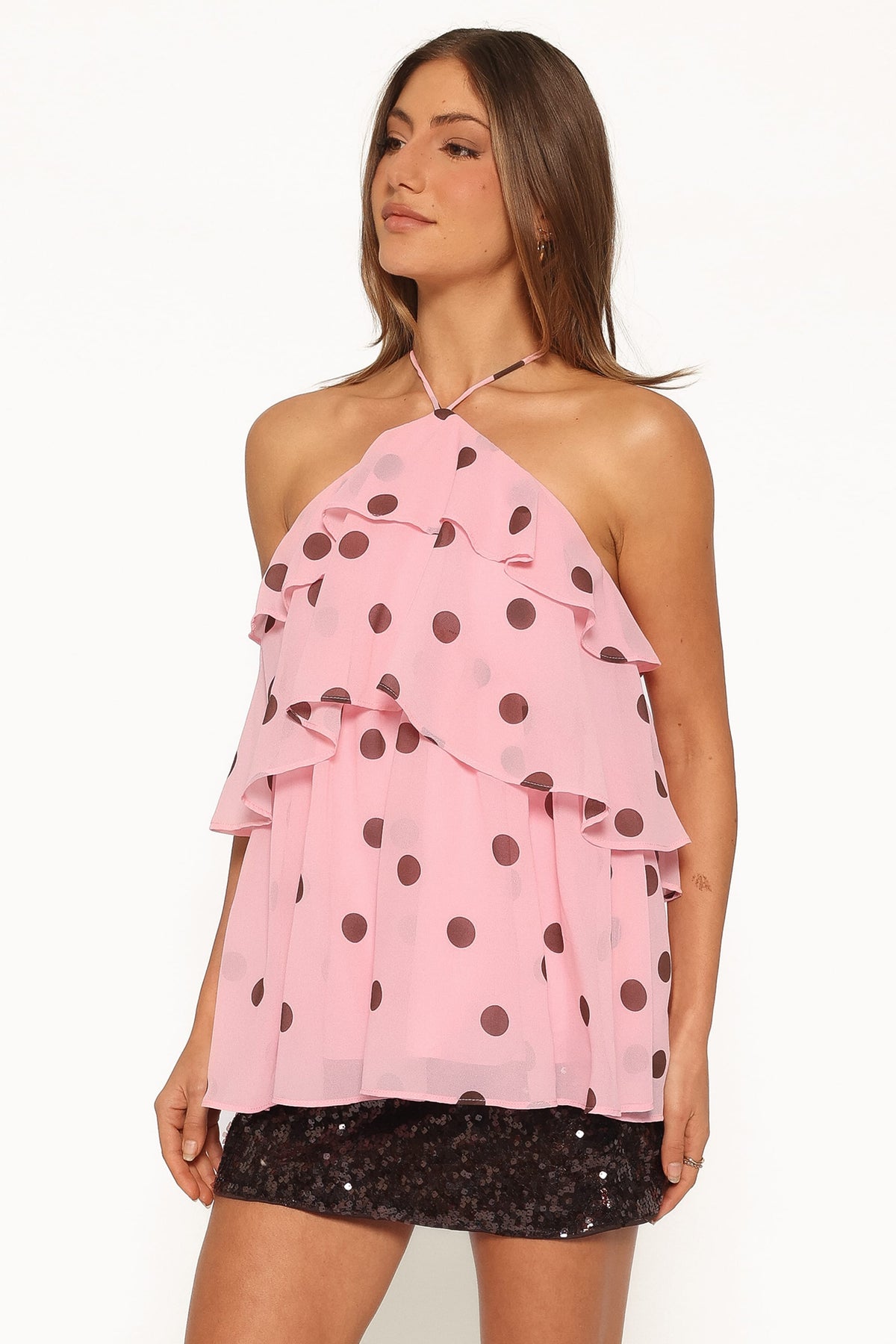 TOPS Helena Halterneck Top - Pink Polka Dot
