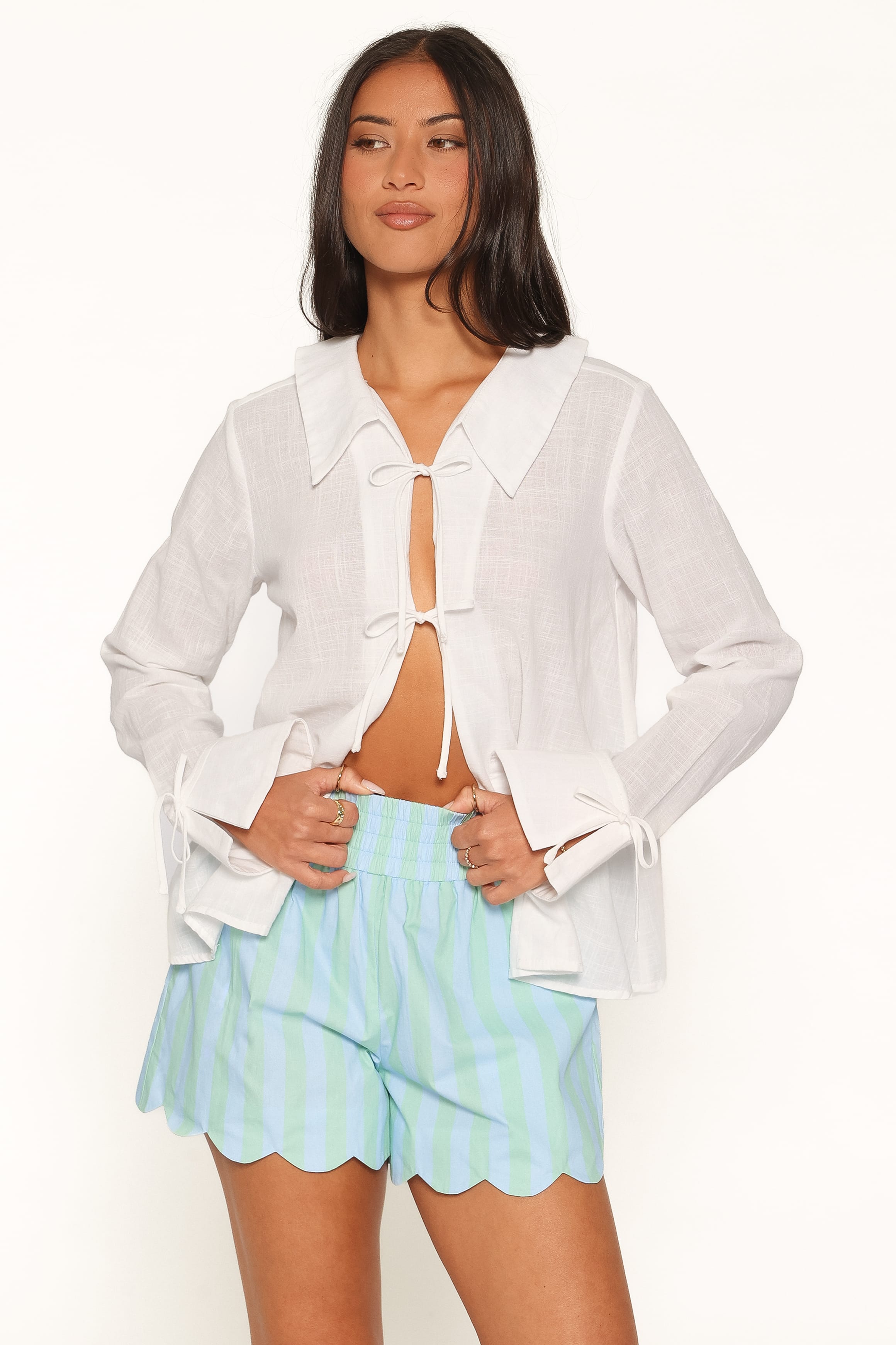 TOPS Liza Tie Front Shirt - White