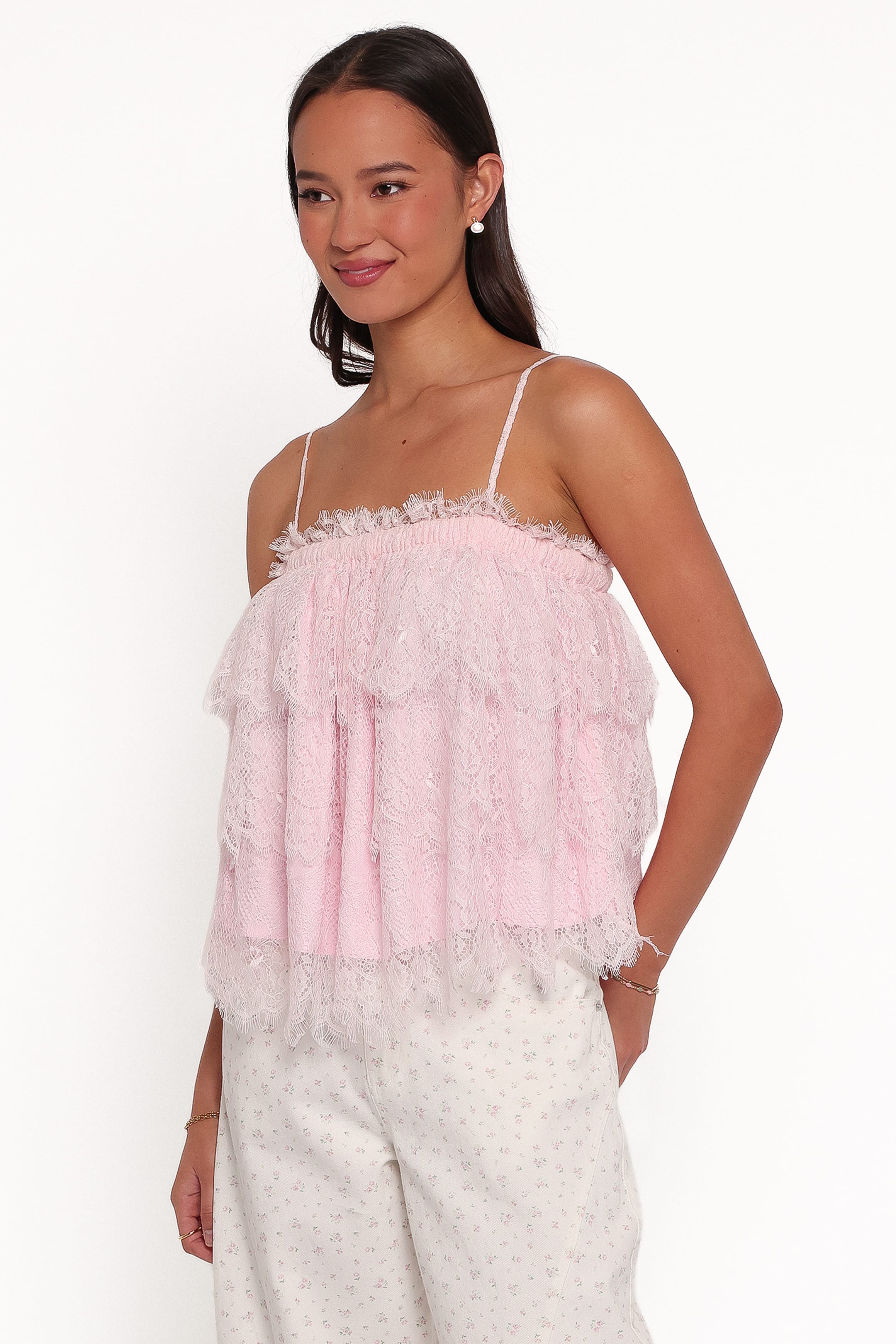 TOPS Lorinska Tiered Lace Cami - Pink