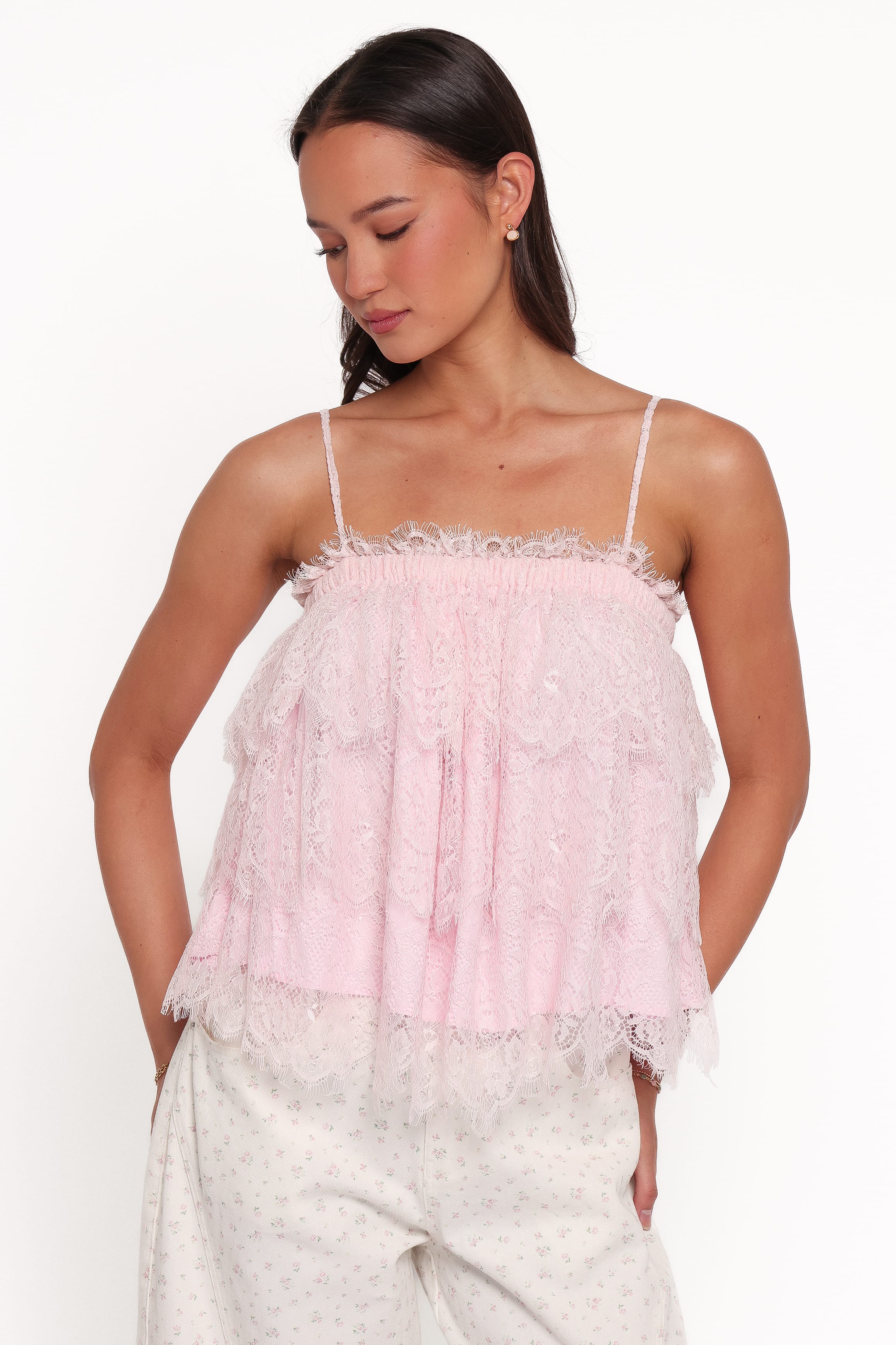 TOPS Lorinska Tiered Lace Cami - Pink