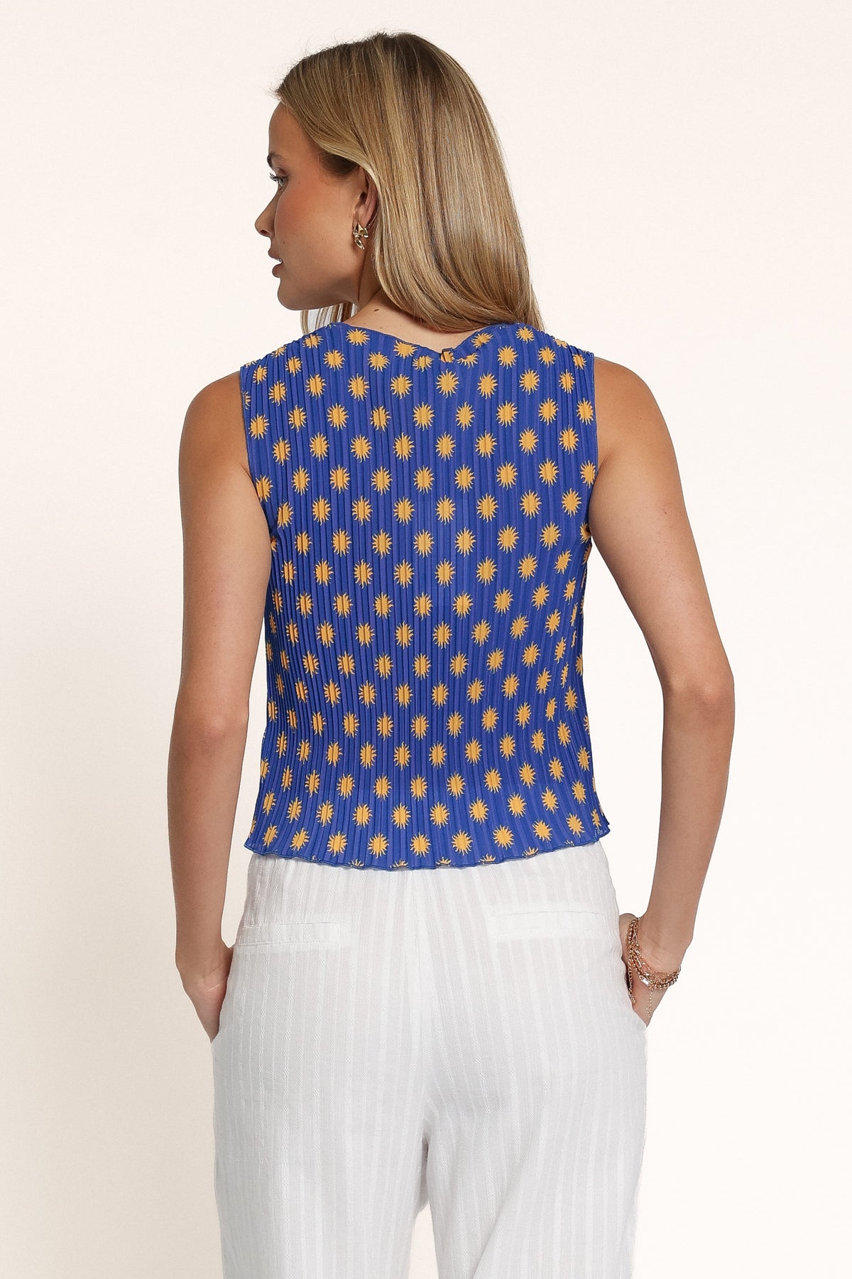 TOPS Marlyn Plisse Top - Blue Yellow Sun