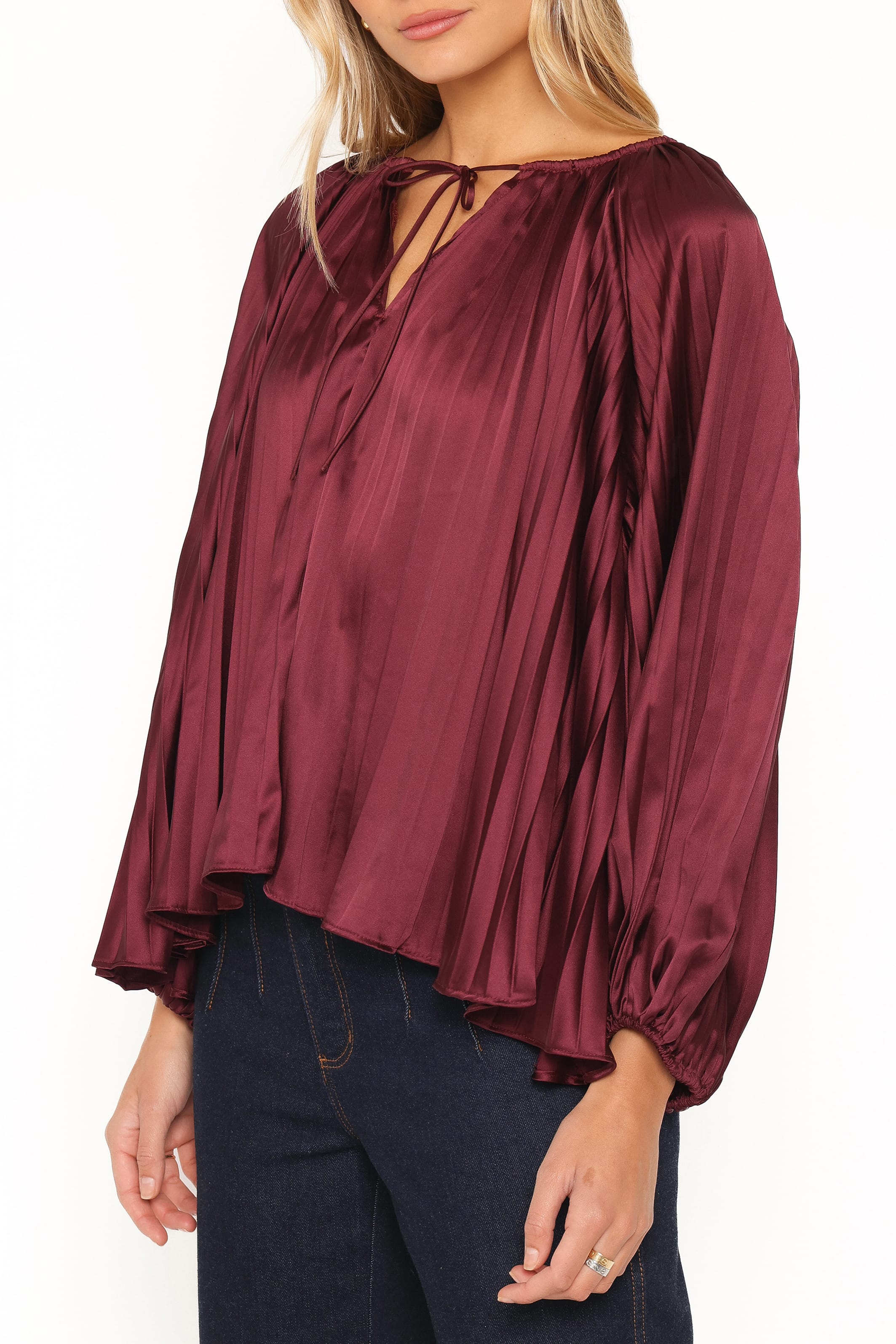 TOPS Marshall Pleated Top - Burgundy