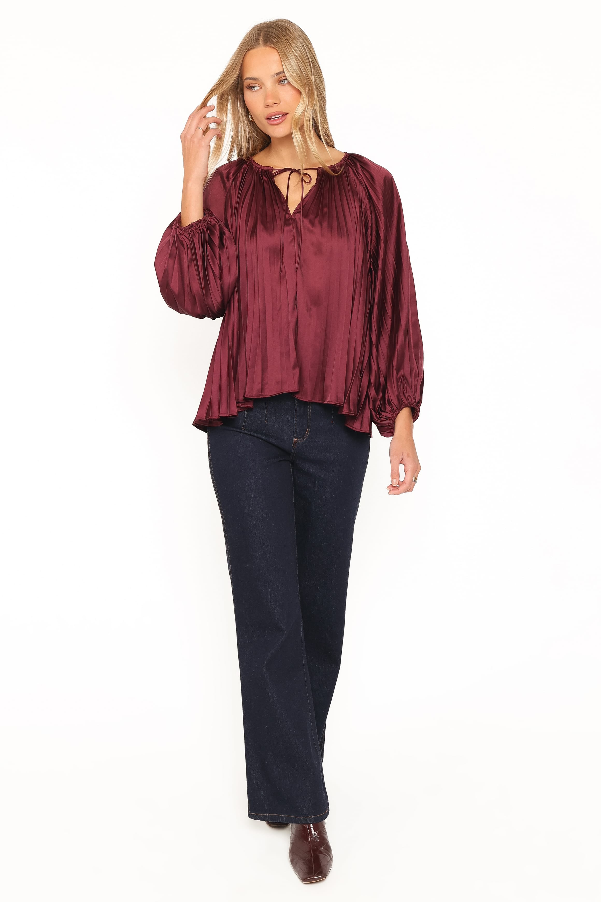 TOPS Marshall Pleated Top - Burgundy