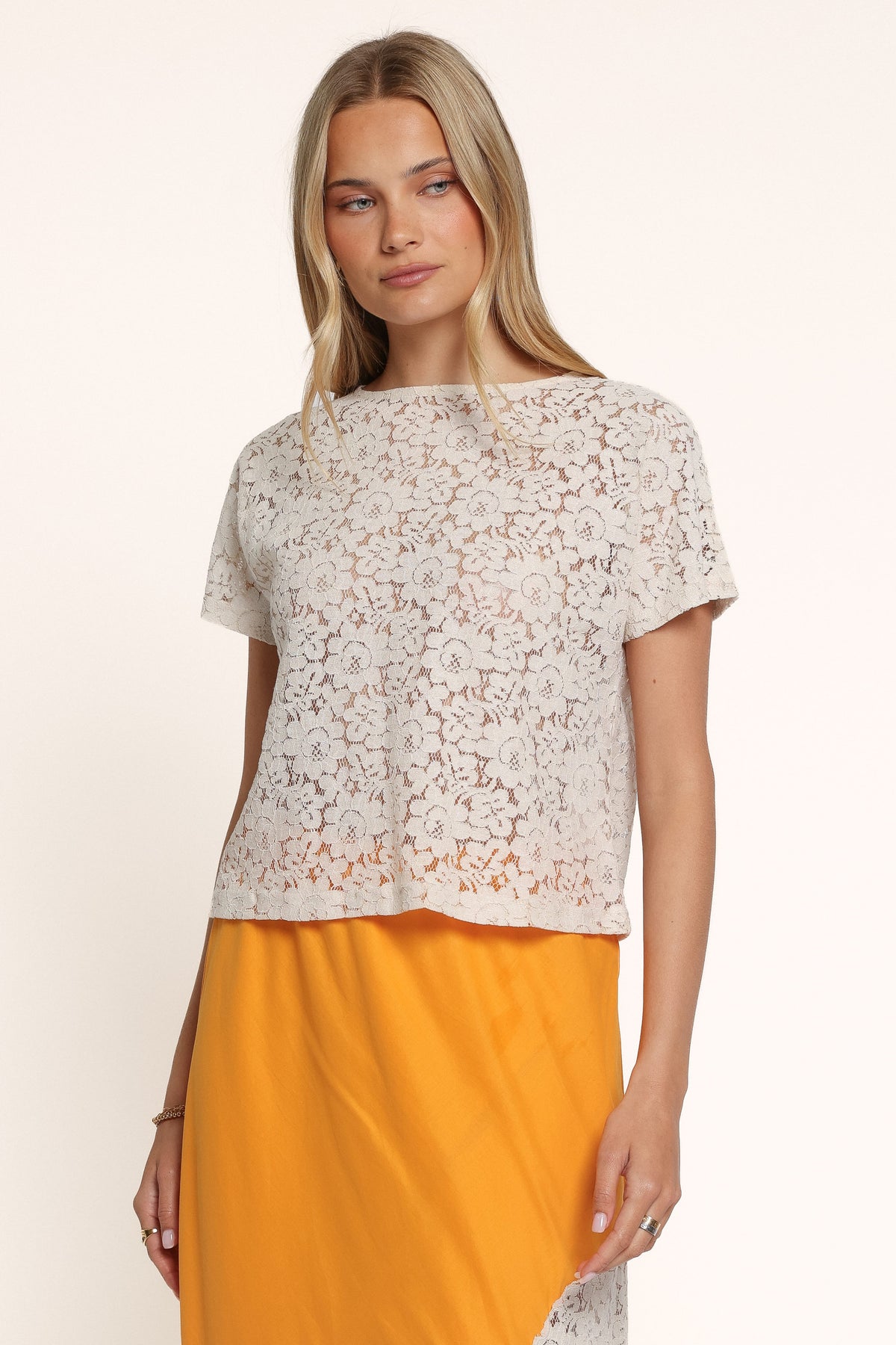 TOPS Misty Shell Top - Cream Lace