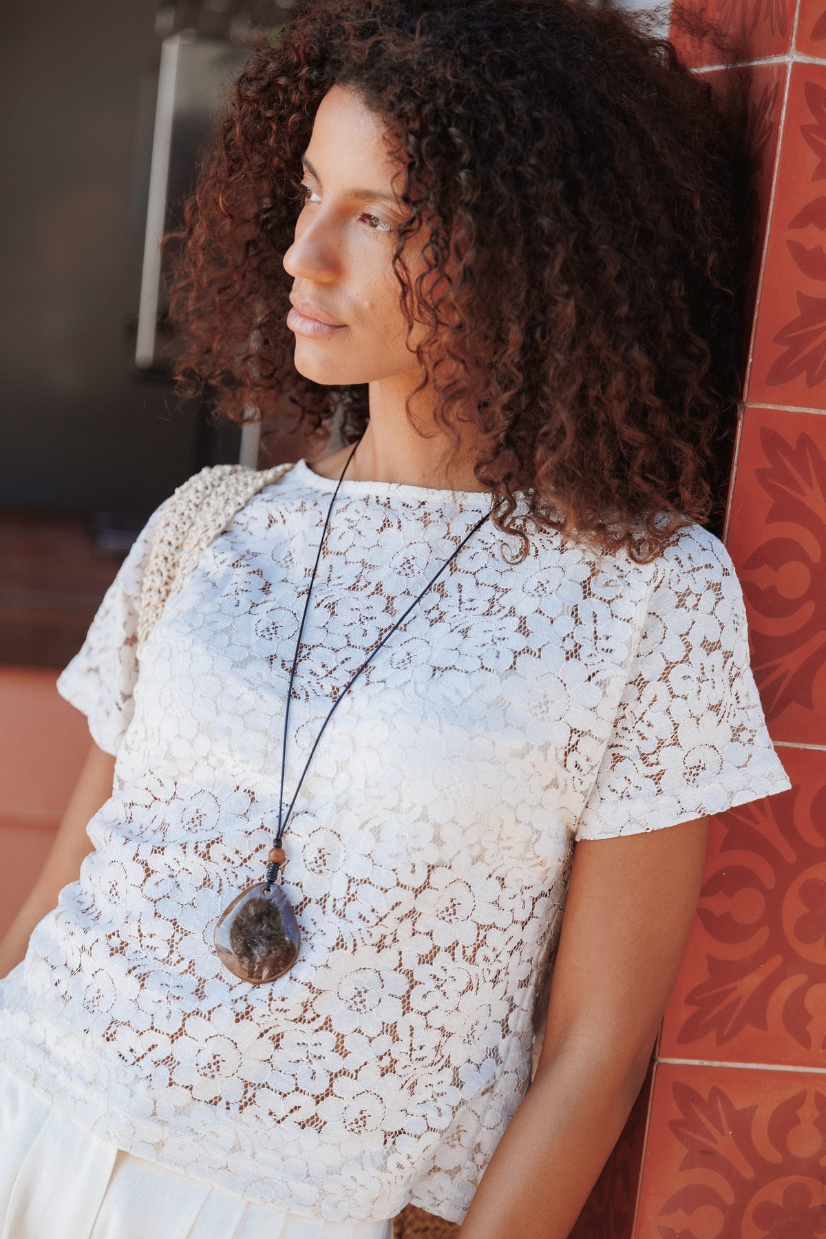 TOPS Misty Shell Top - Cream Lace
