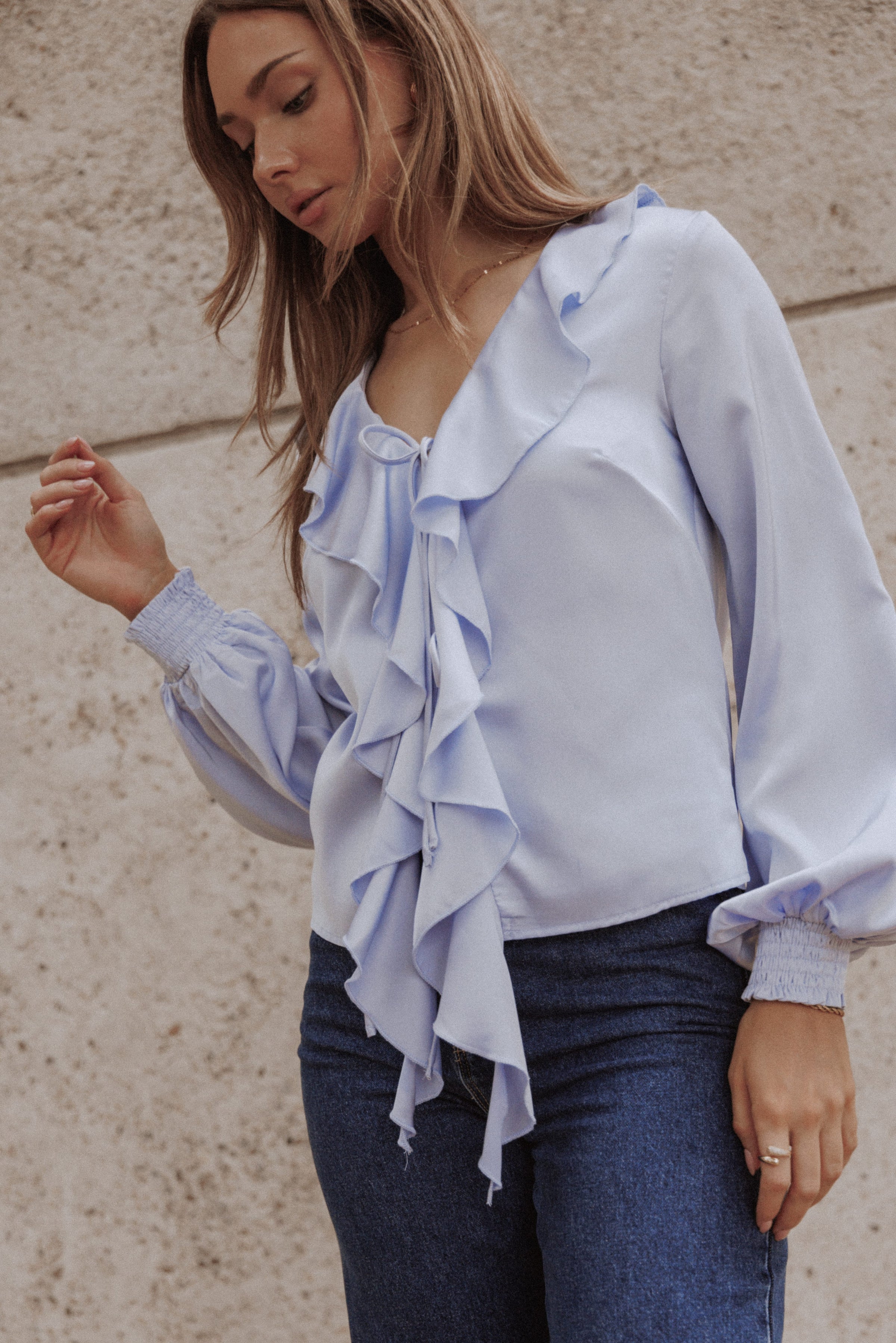 TOPS Montreux Frilled Top - Blue