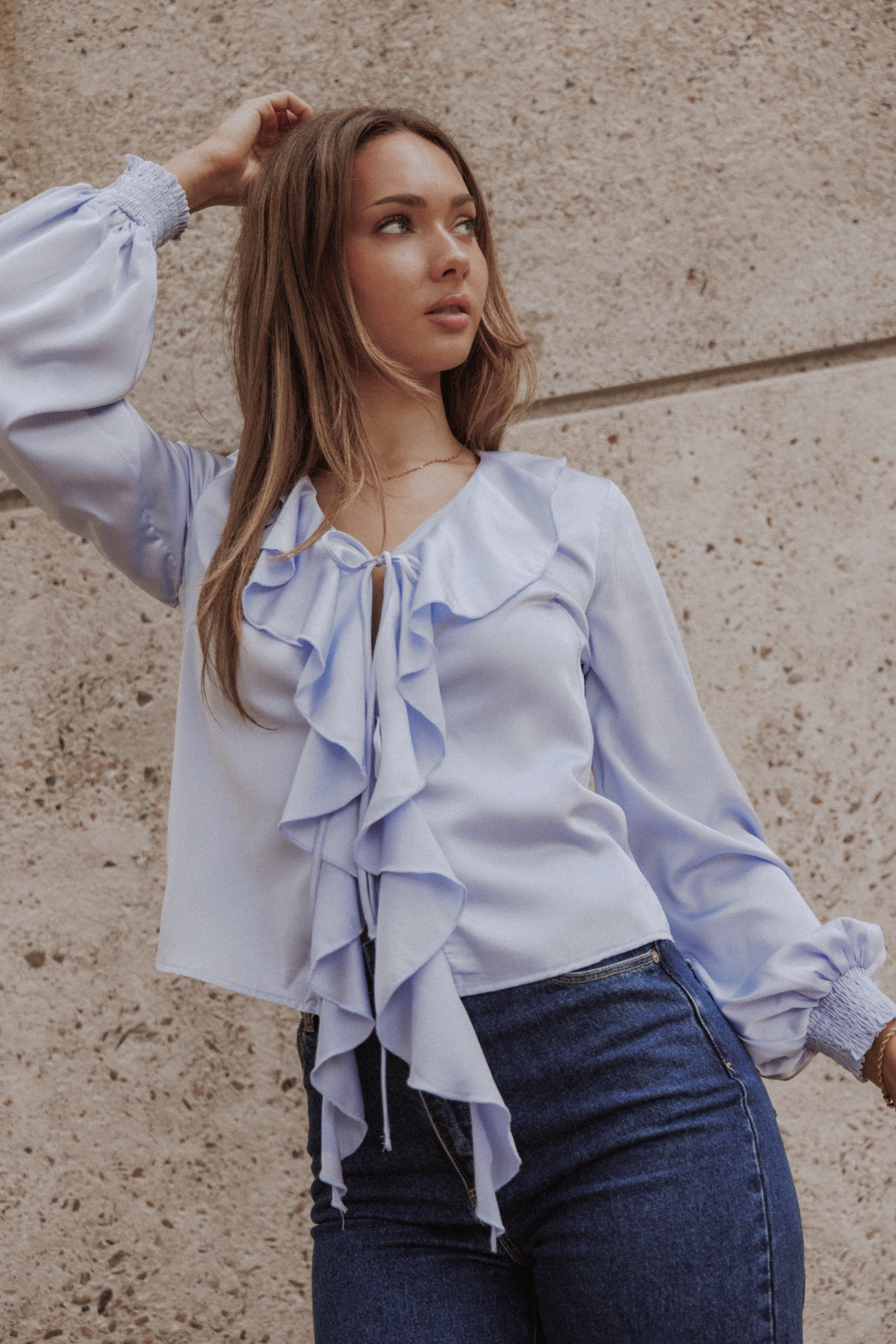 TOPS Montreux Frilled Top - Blue