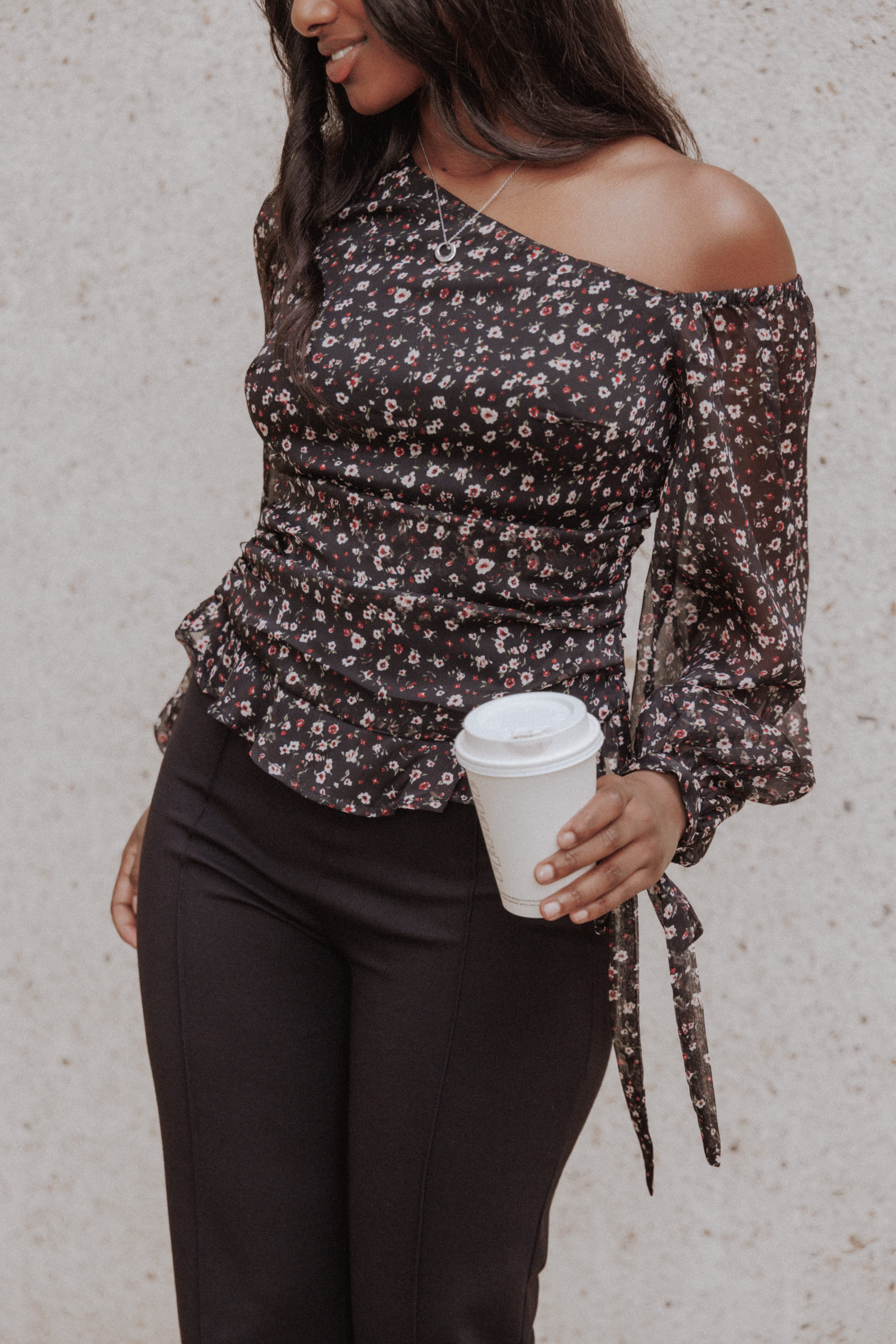 TOPS Naima Off Shoulder Top - Black Floral