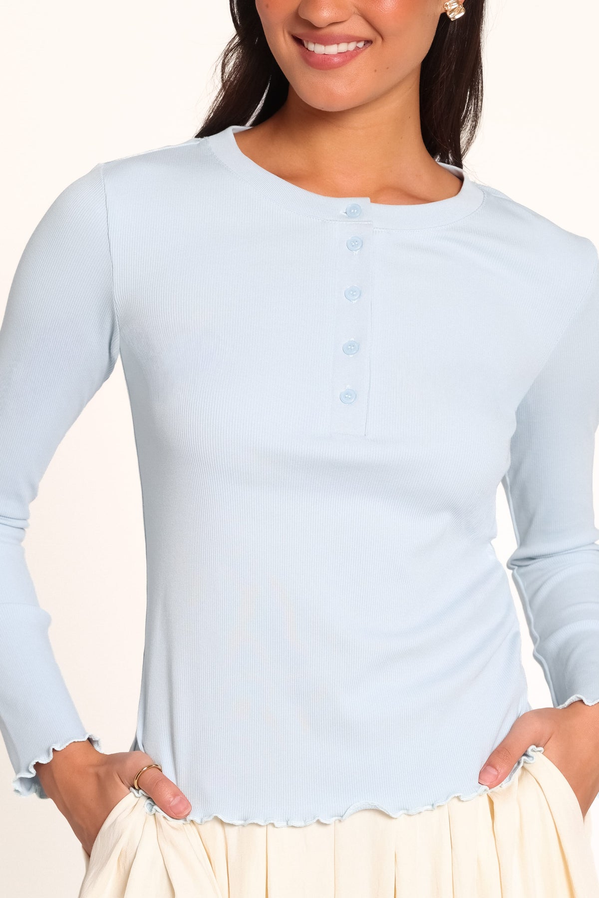 TOPS Nicoletta Henley Top - Pale Blue