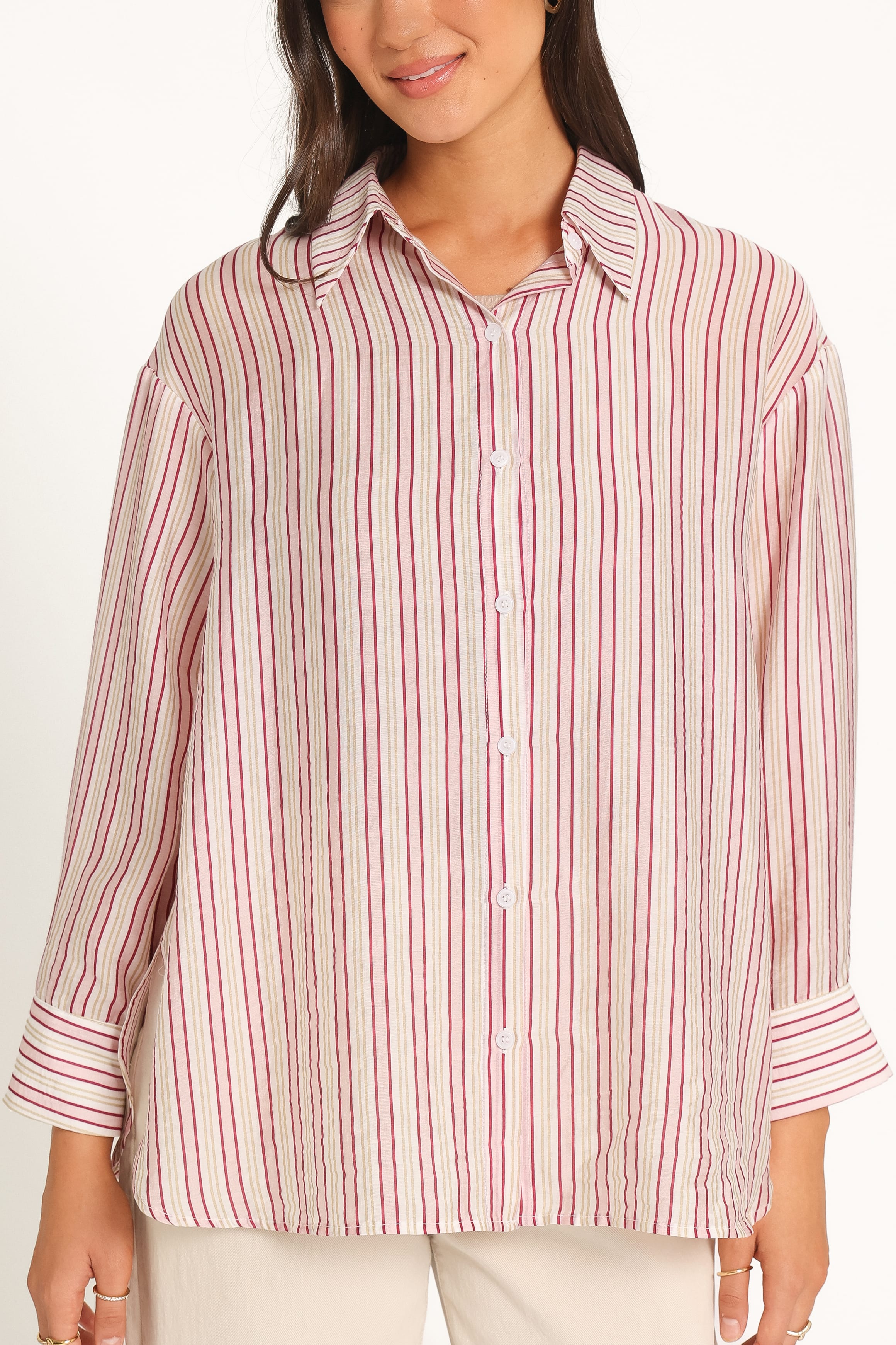 TOPS Nuala Oversized Shirt - Pink Candy Stripe
