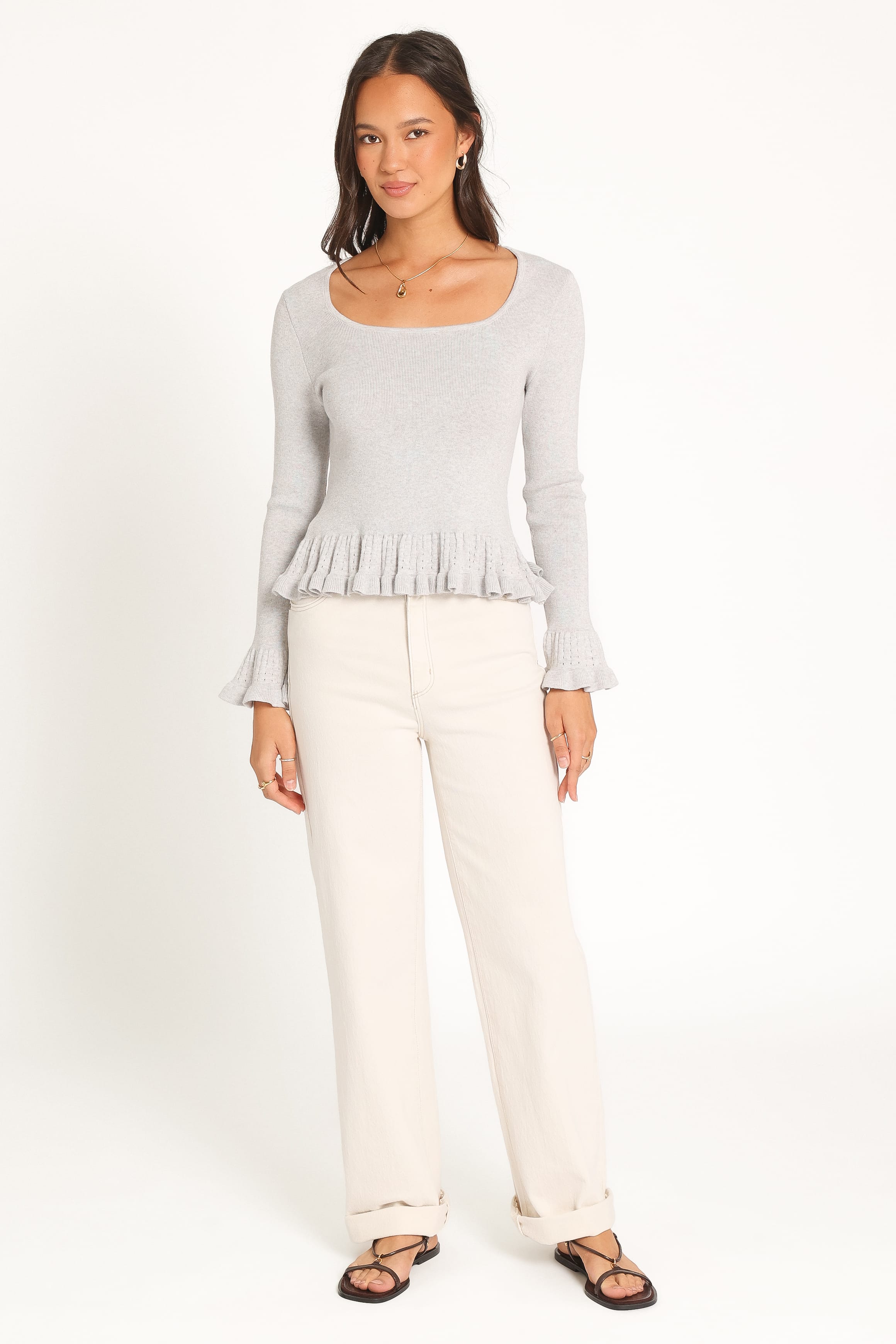 TOPS Odile Peplum Knit Top - Grey
