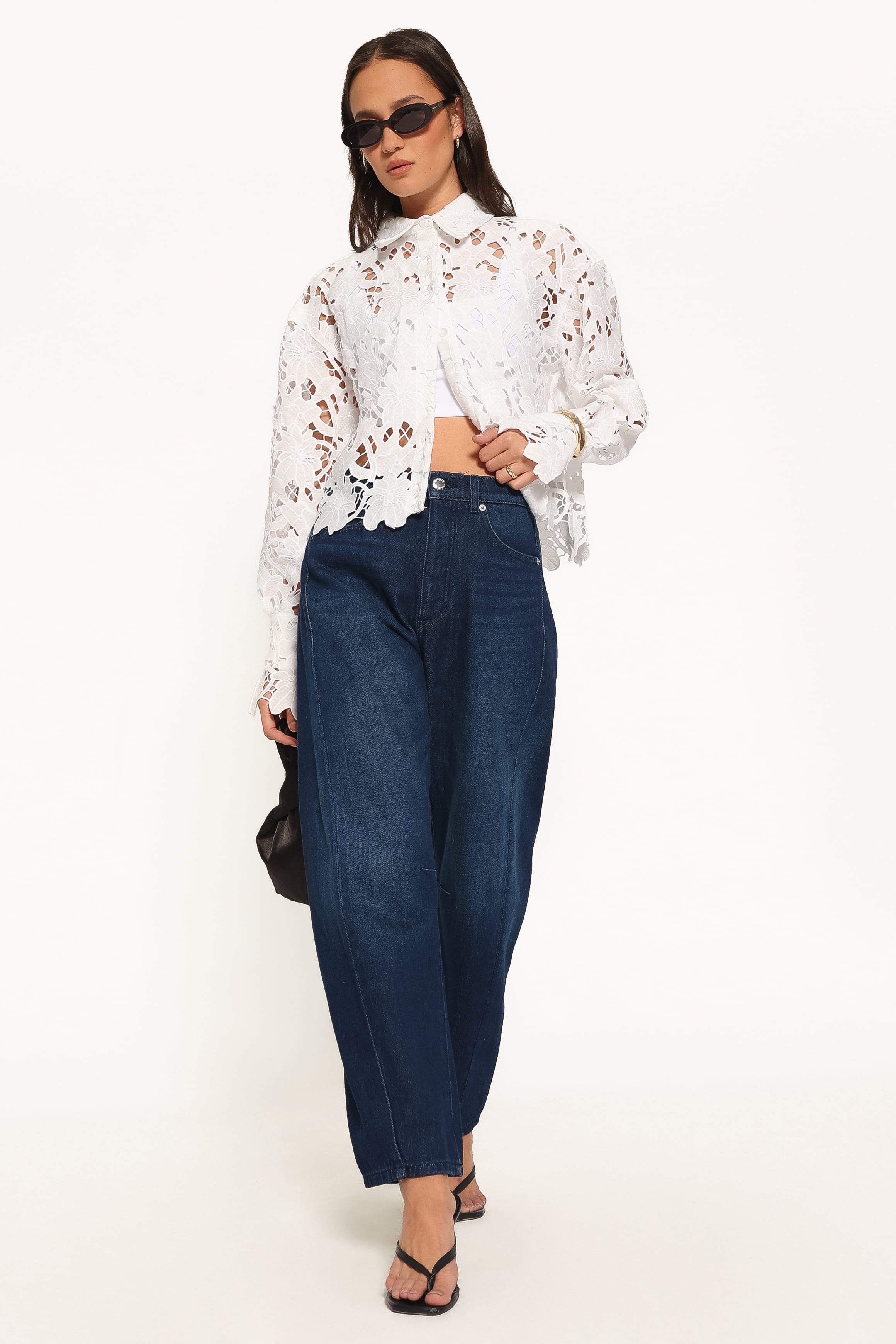 TOPS Orion Eyelet Crop Button Down - White
