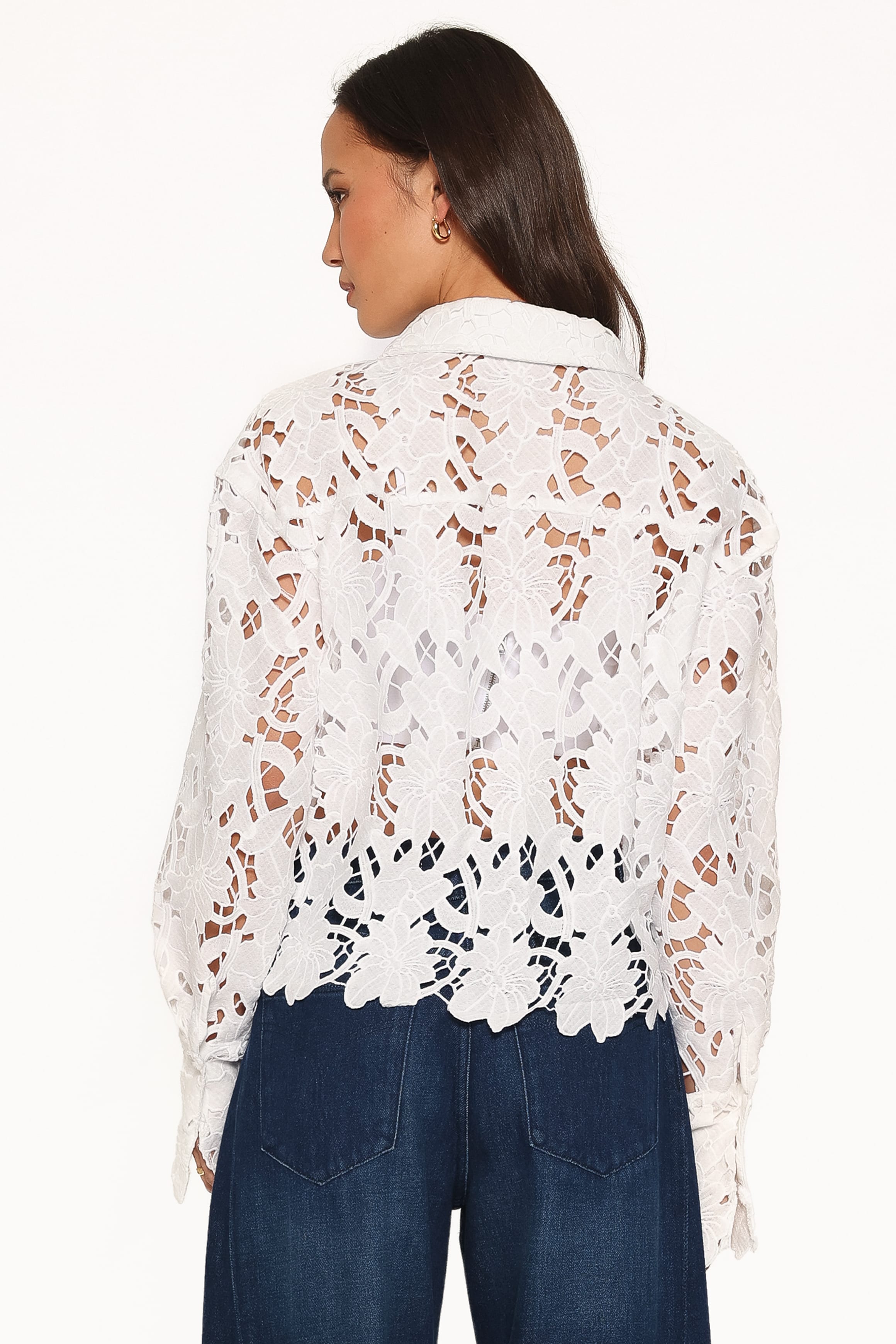 TOPS Orion Eyelet Crop Button Down - White