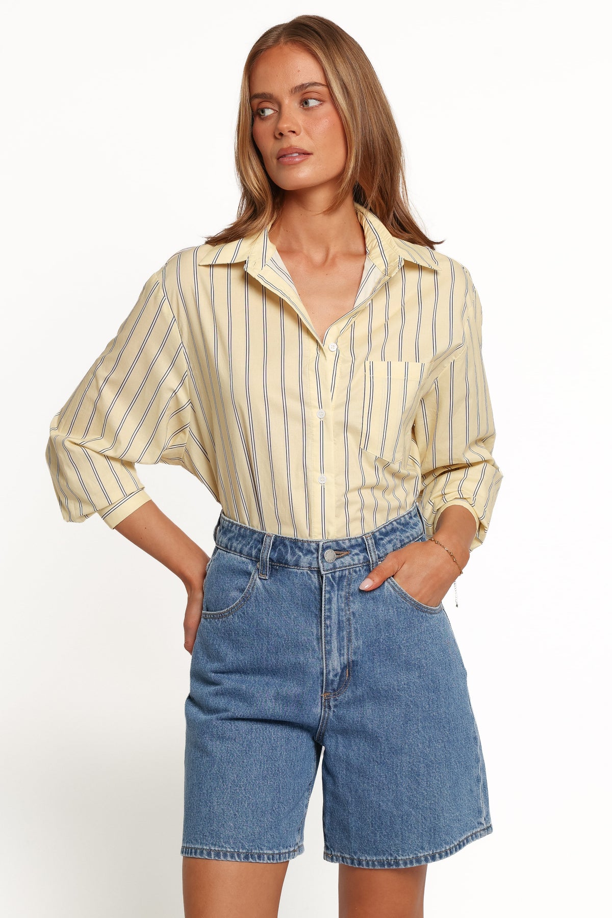 TOPS Palmer Button Down Shirt - Butter Yellow Stripe