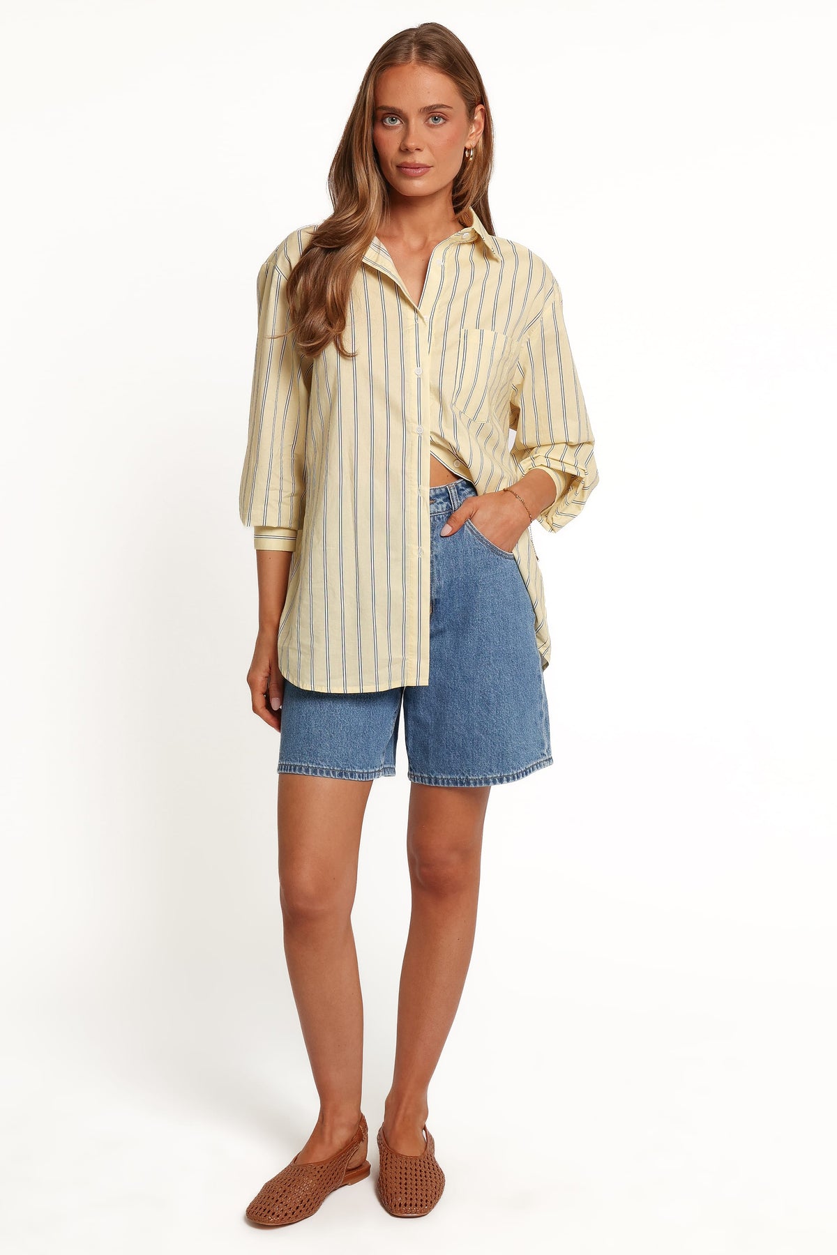 TOPS Palmer Button Down Shirt - Butter Yellow Stripe