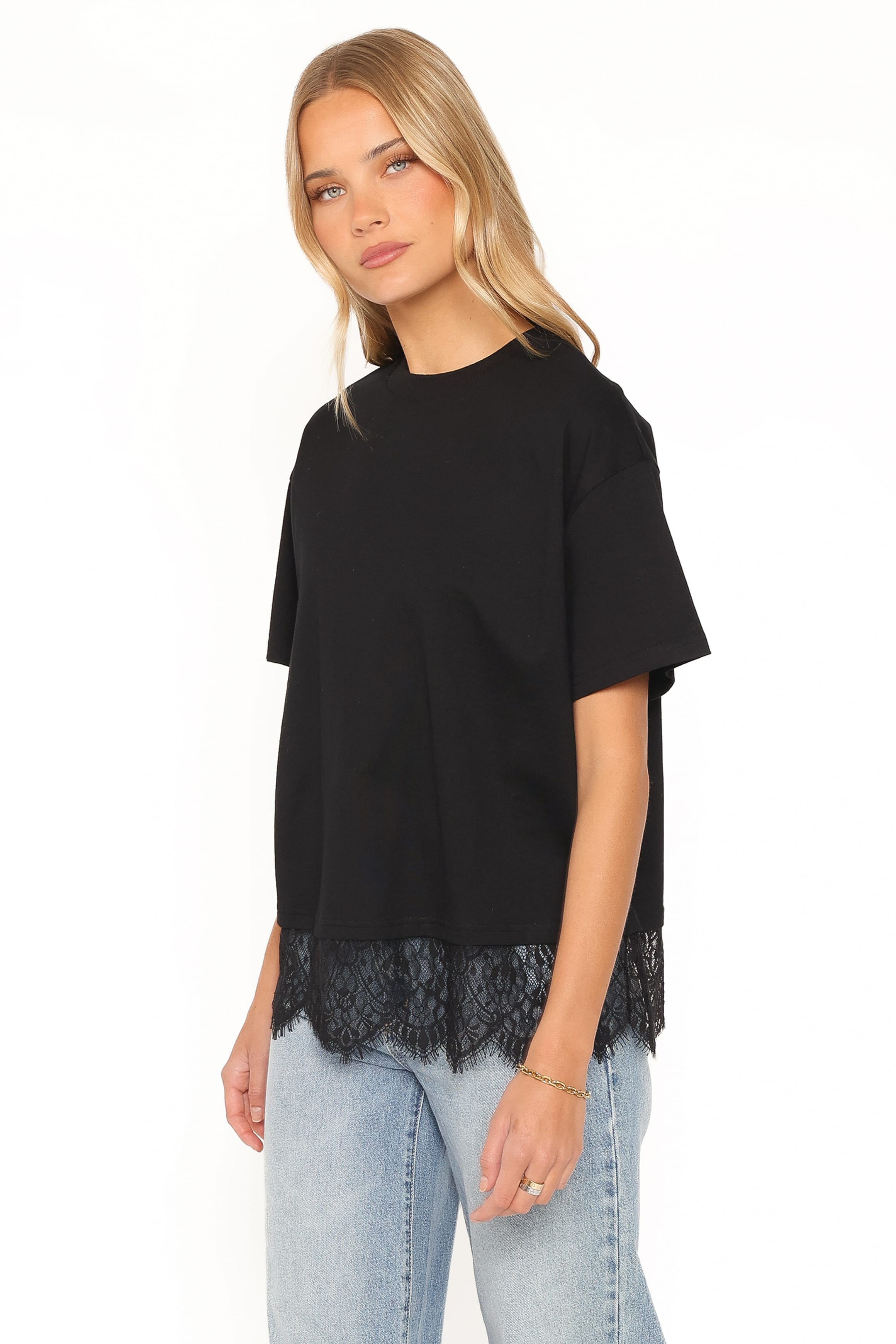TOPS Paolina Lace Tee - Black