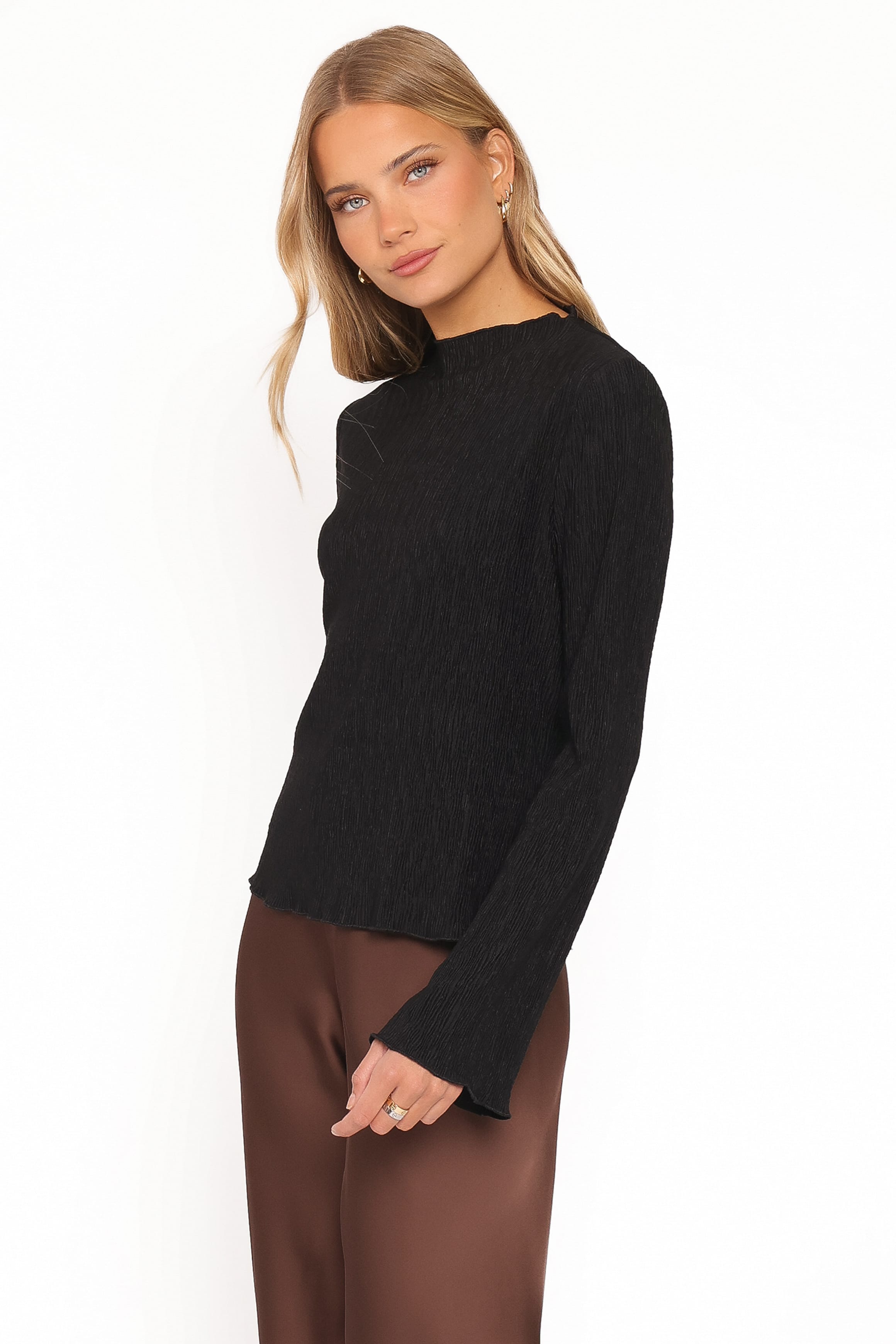 TOPS Penny Plisse Top - Black