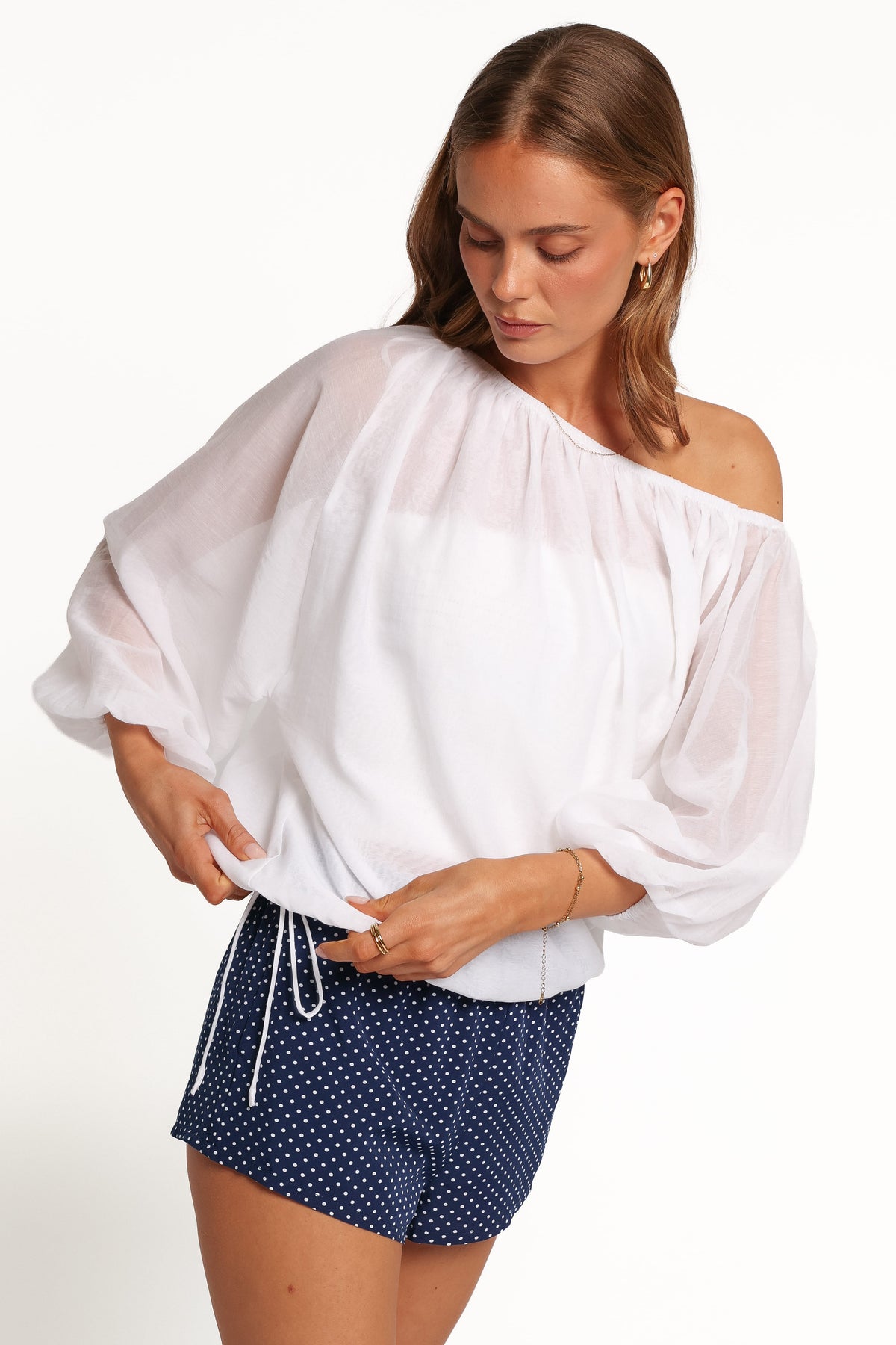 TOPS Pipper Off Shoulder Blouse - White
