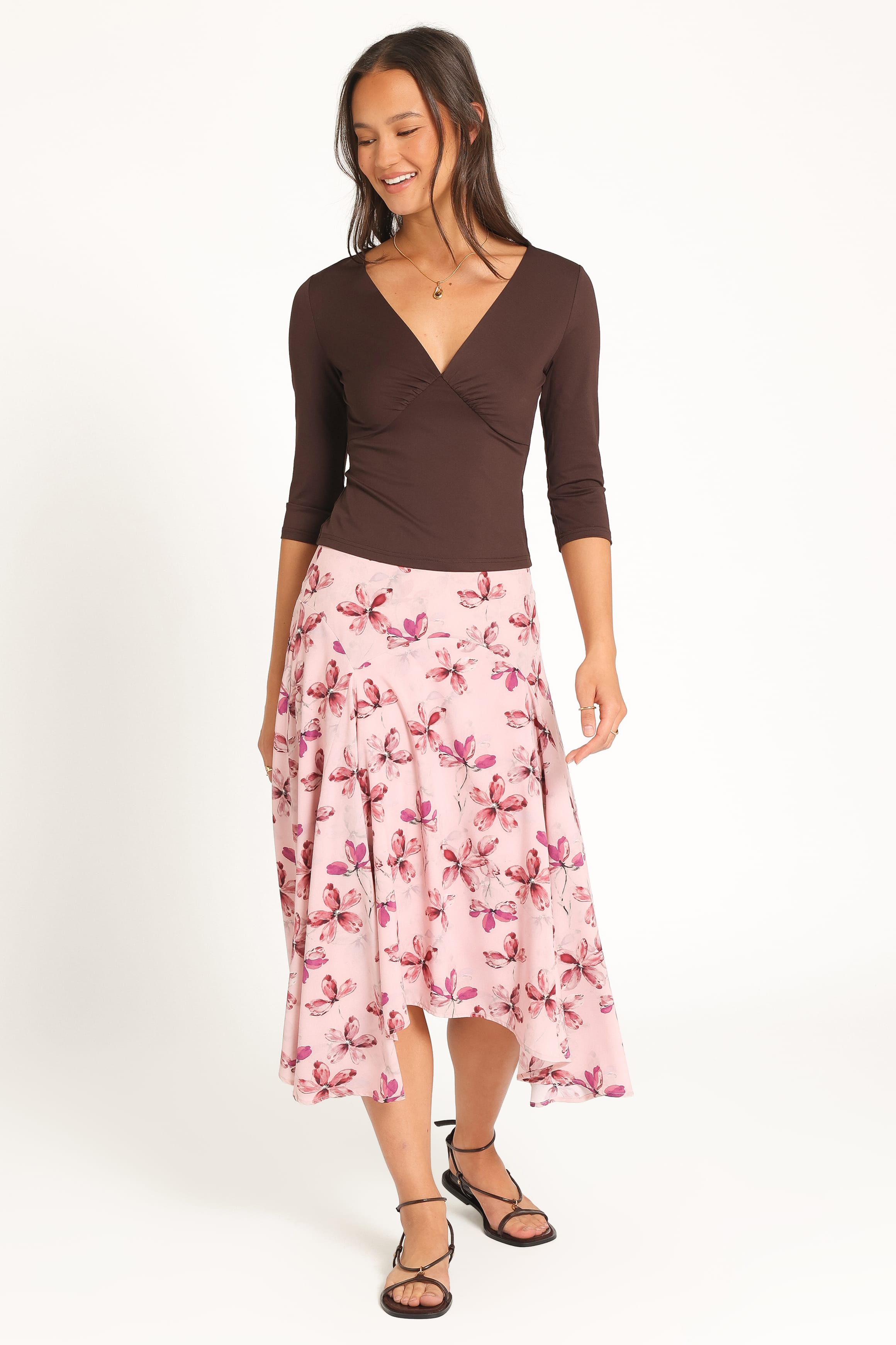 TOPS Rauri 3/4 Sleeve Top - Espresso