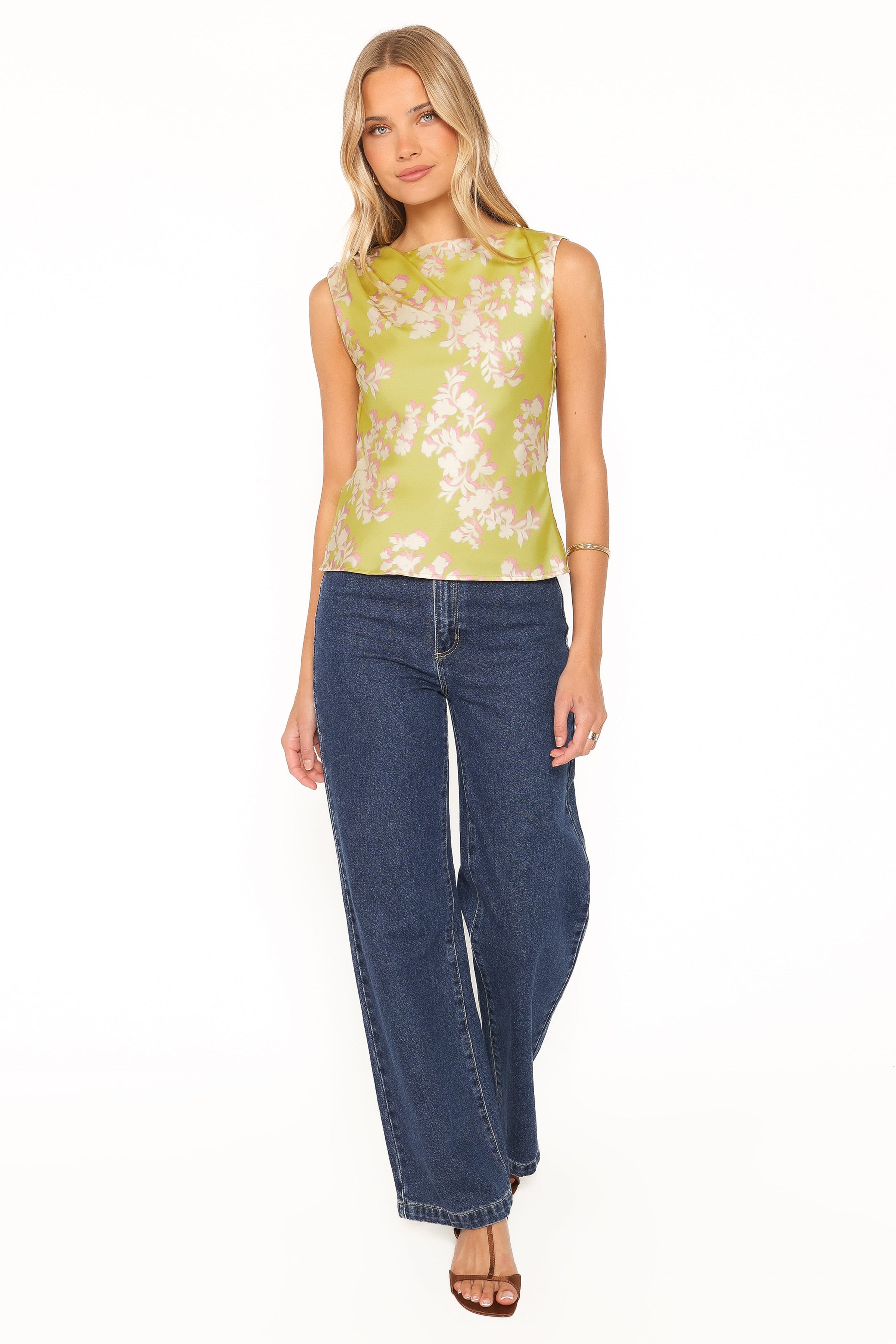 TOPS Richards Top - Green Rum Floral