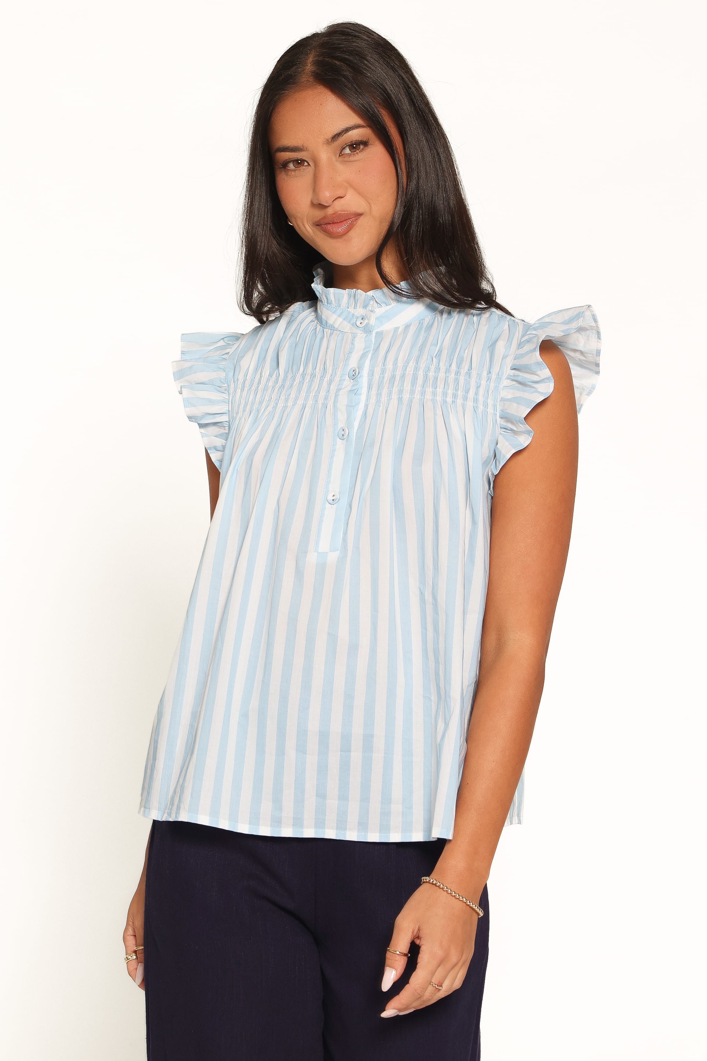 TOPS Riella Sleeveless Shirt - Blue/White Stripe
