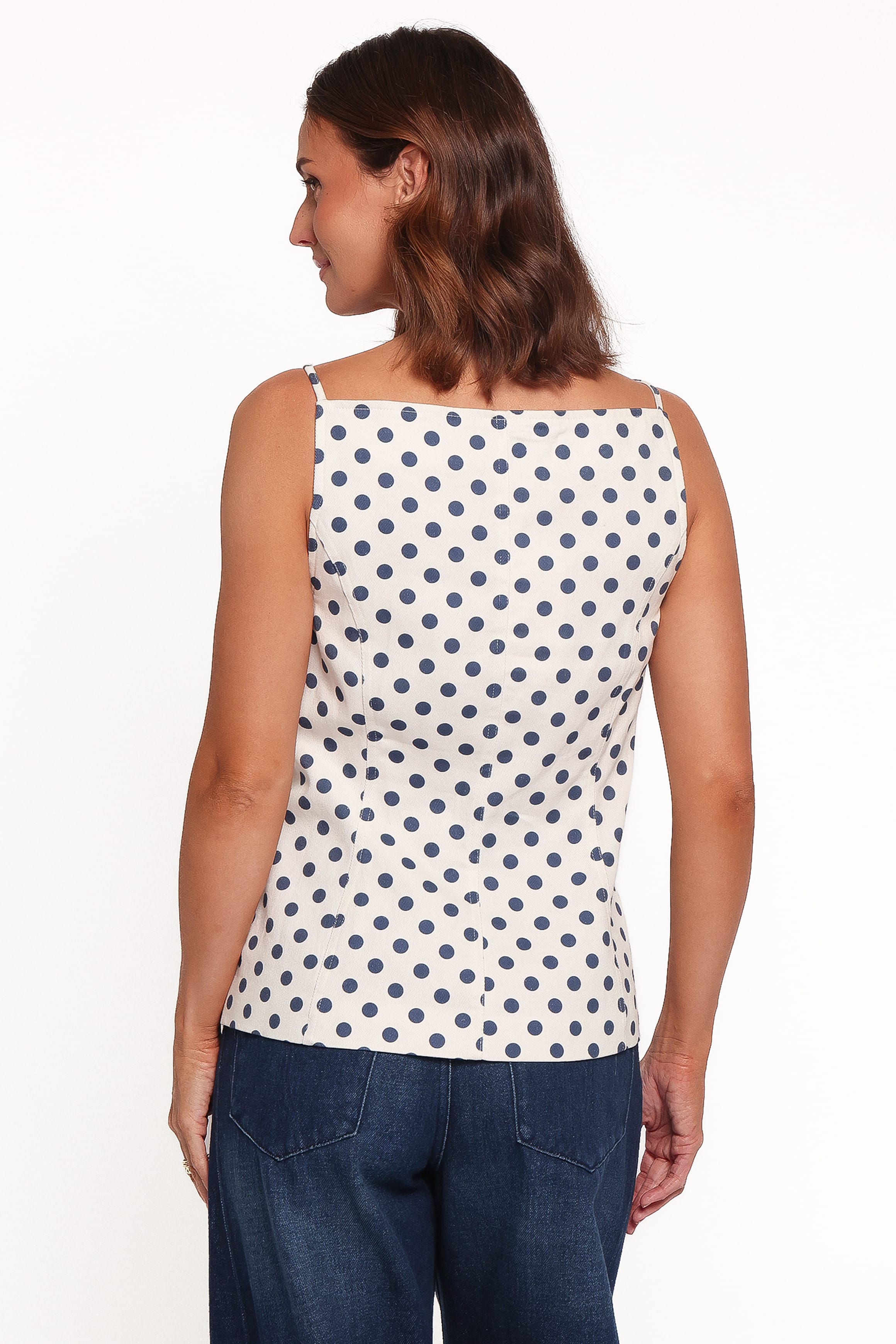 TOPS Robbie Vest Top - Cream/Blue Dot