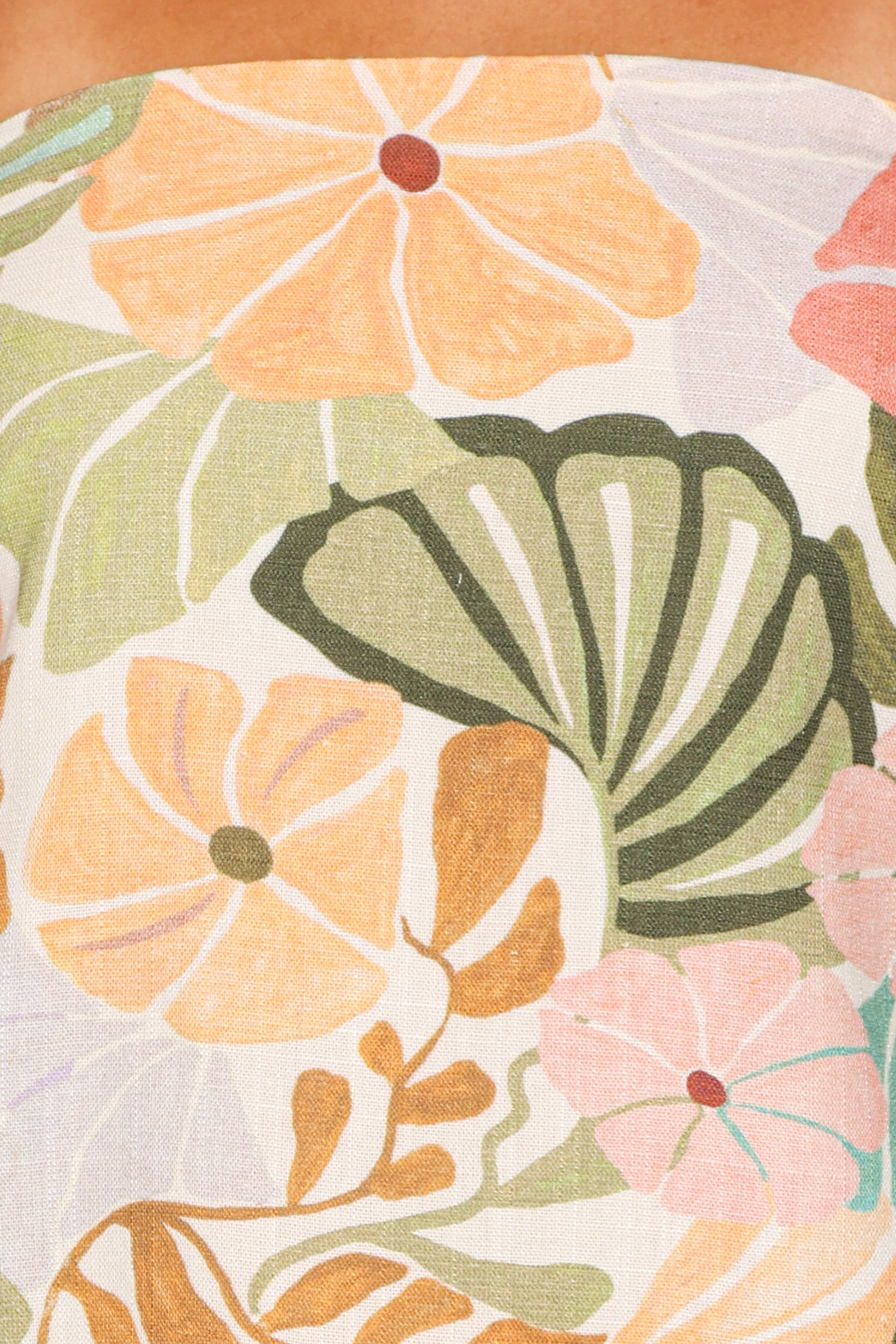 TOPS Rosemarie Strapless Top - Retro Orange Green Floral