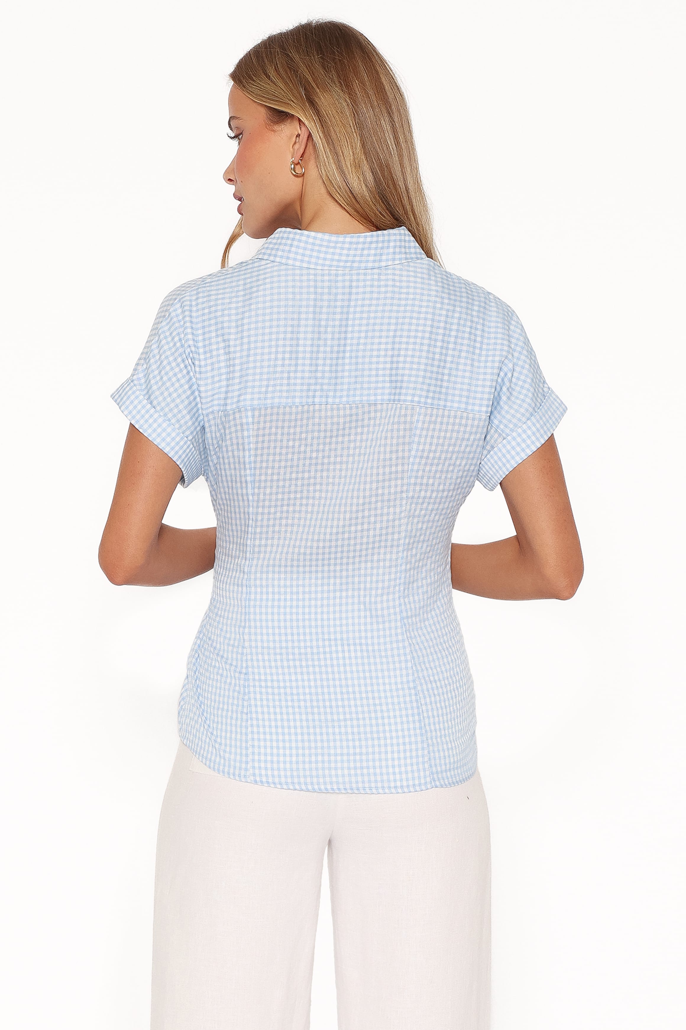 TOPS Shiloh Side Tie Shirt - Blue Gingham