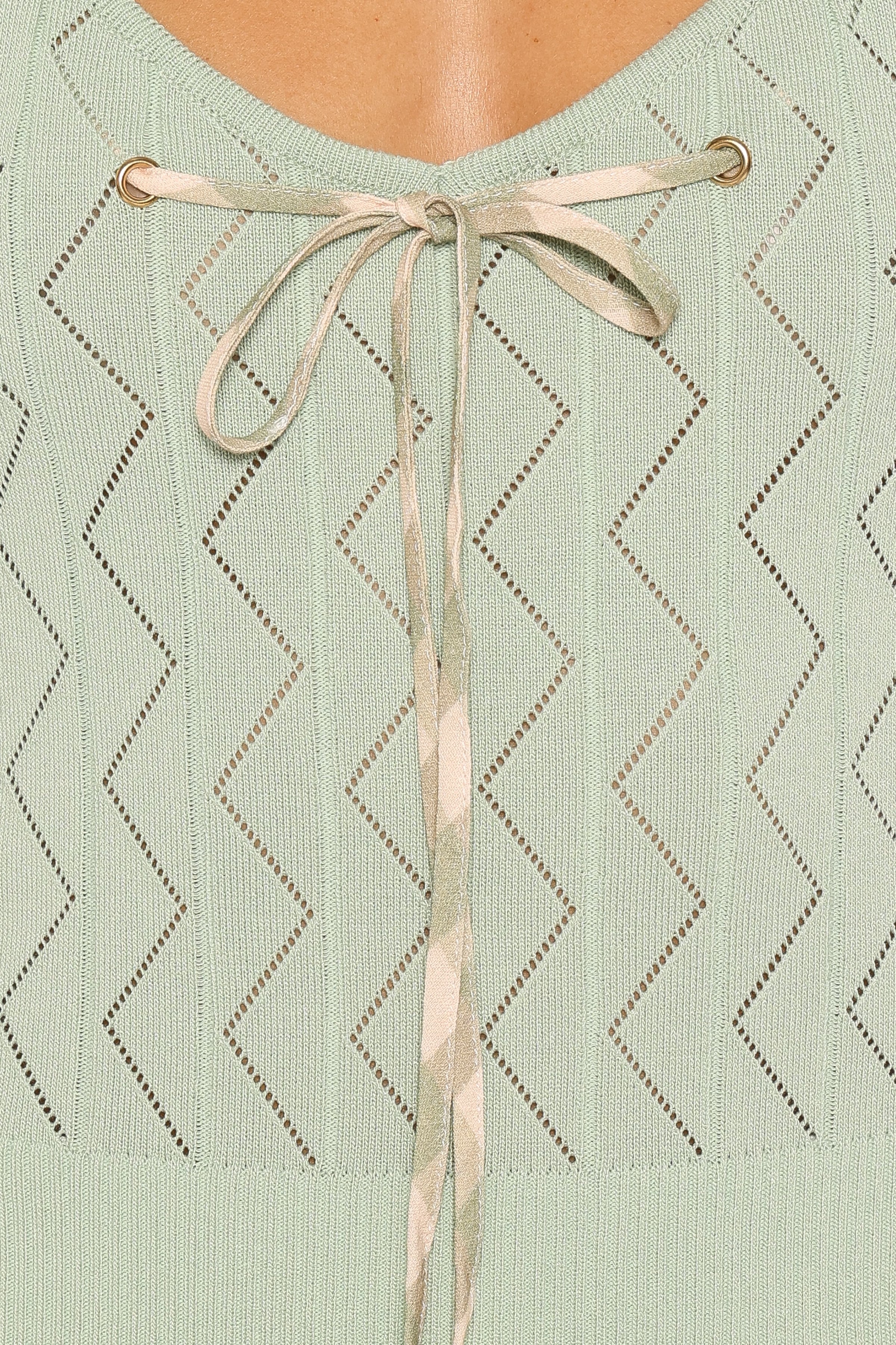 TOPS Tucker Pointelle Knit Top - Sage Green