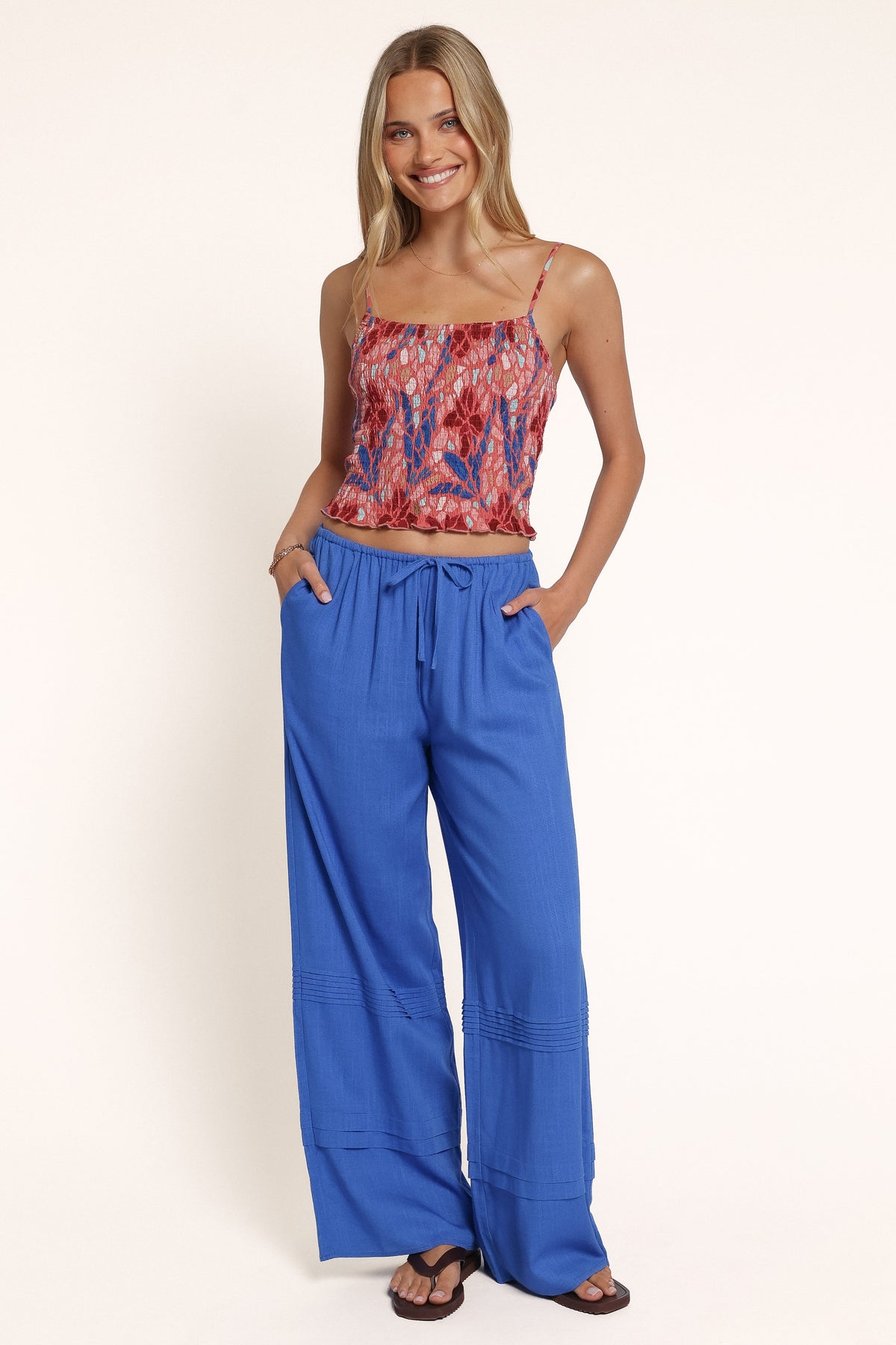 TOPS Violetta Shirred Cami Top - Red Tile