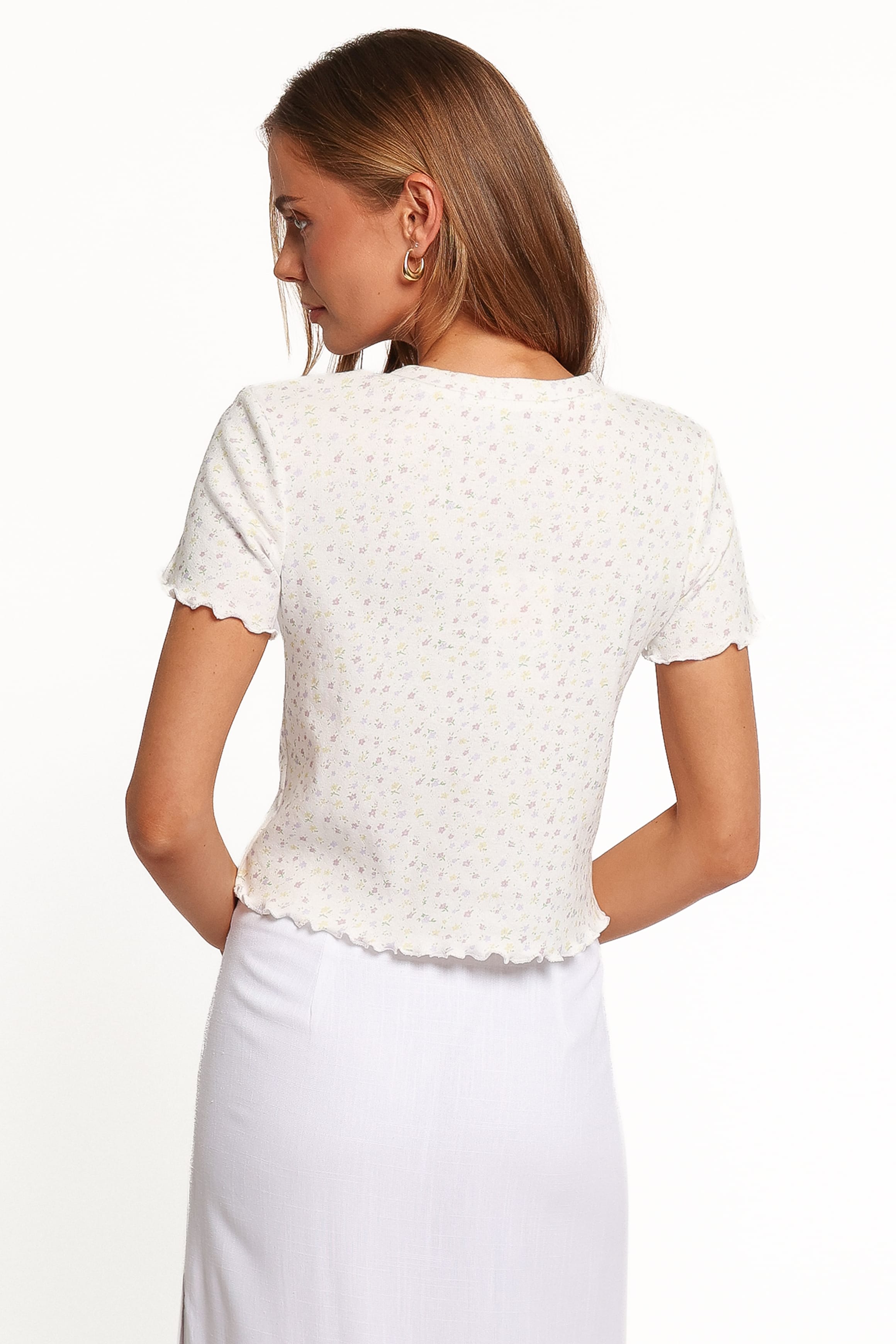 TOPS Walsh Knit Top - White Ditsy Floral