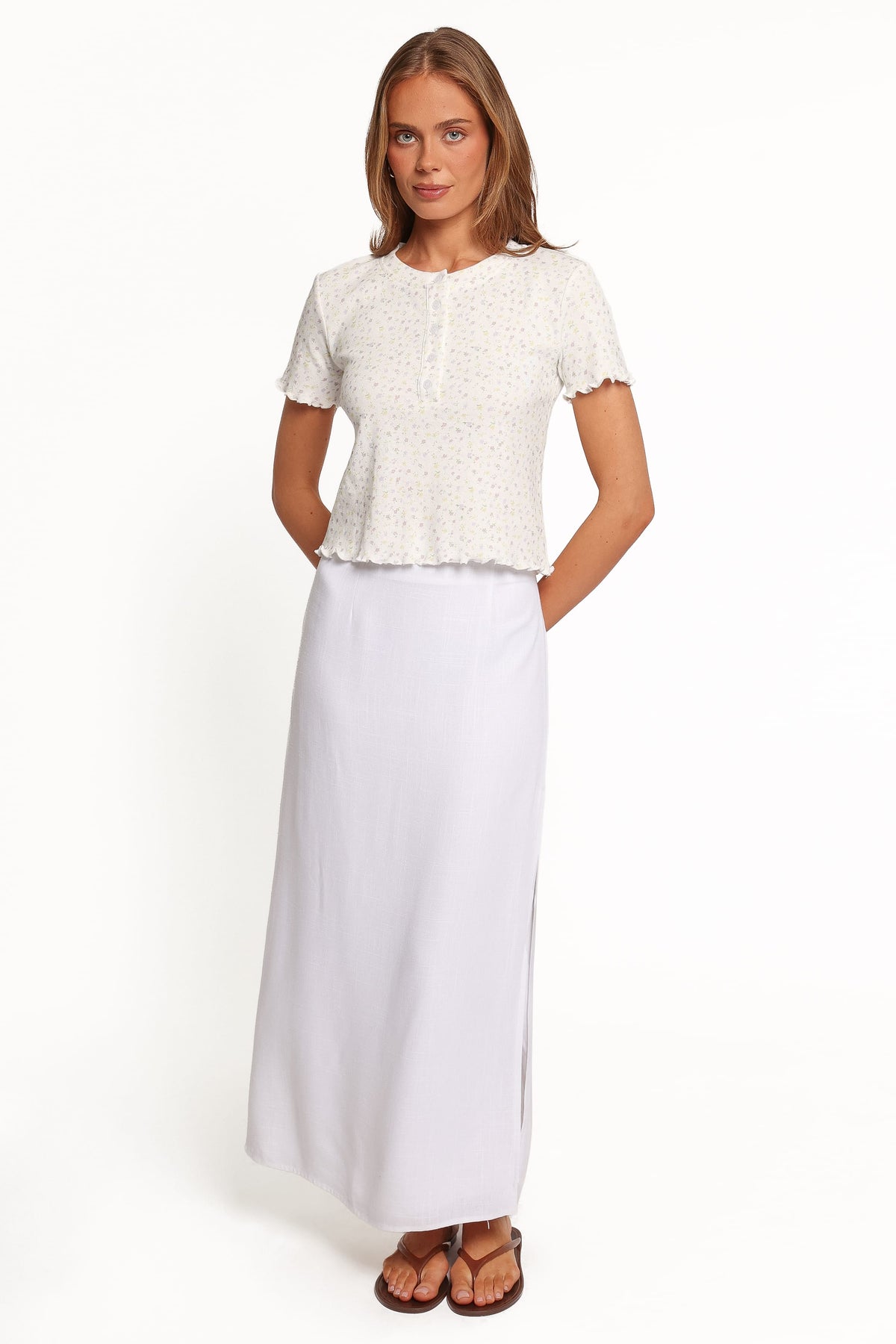 TOPS Walsh Knit Top - White Ditsy Floral