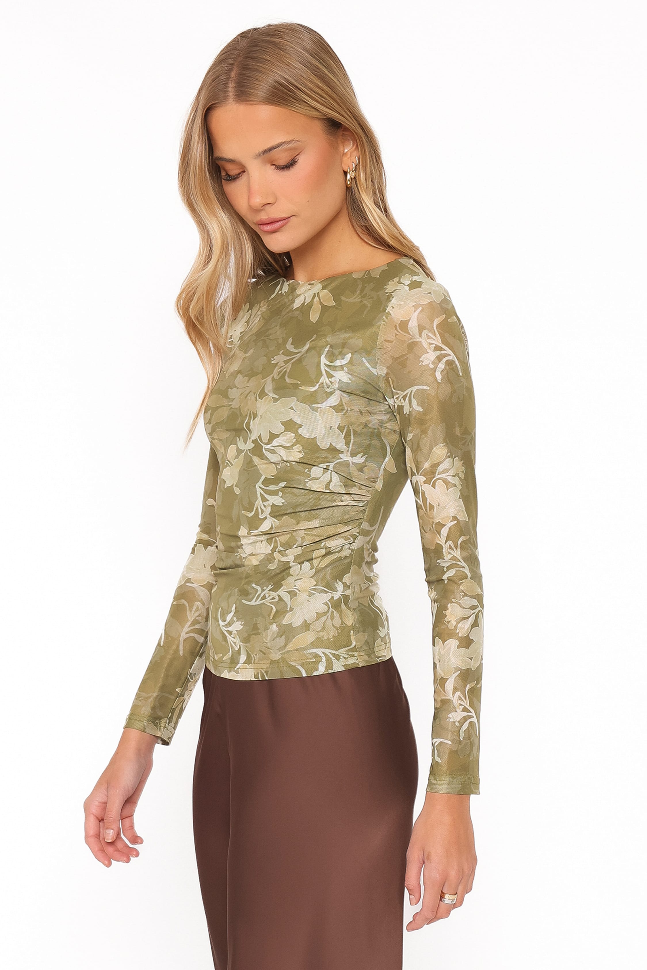 TOPS Xanthe Mesh Top - Green Floral