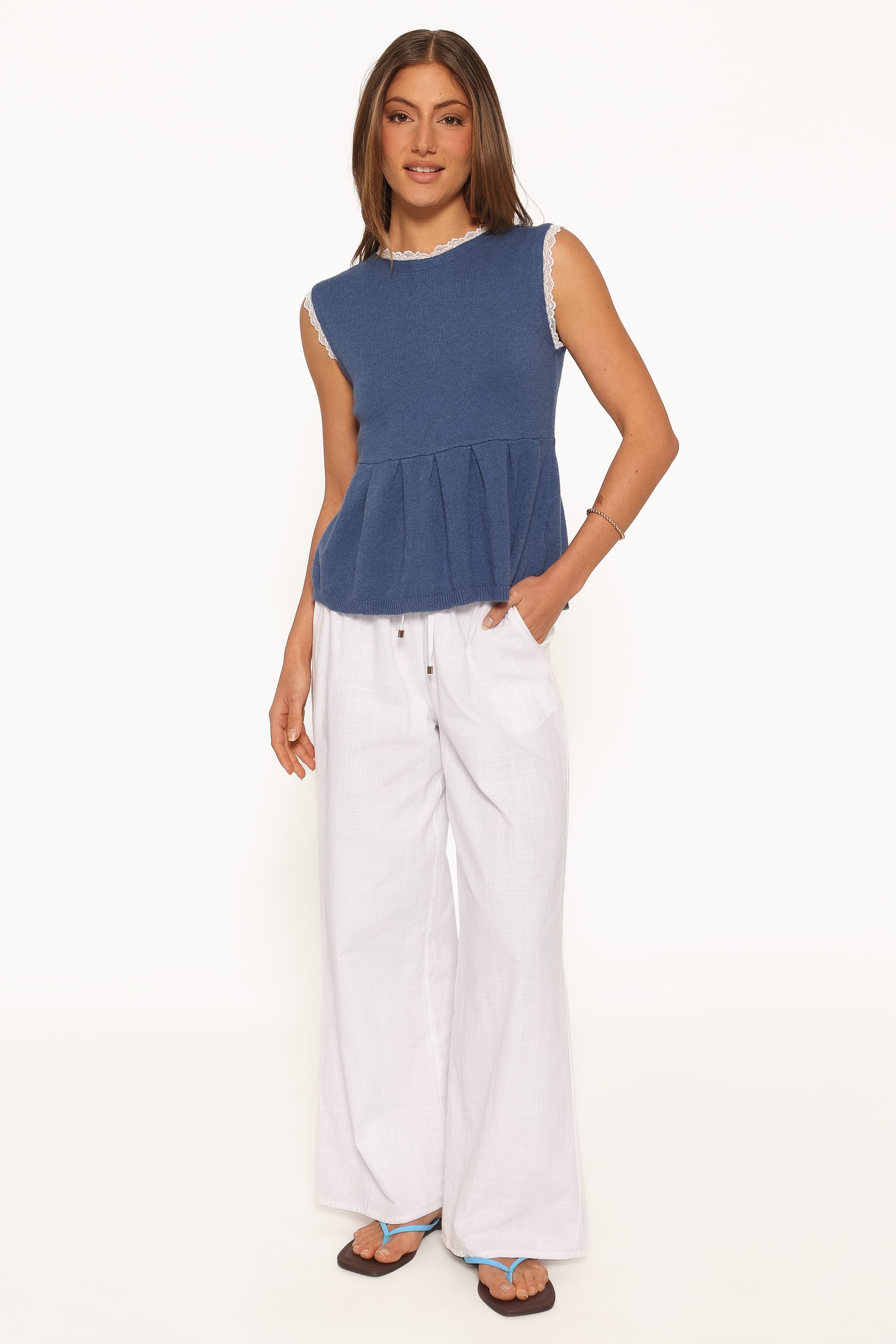TOPS Zivia Knit Peplum Top - Blue