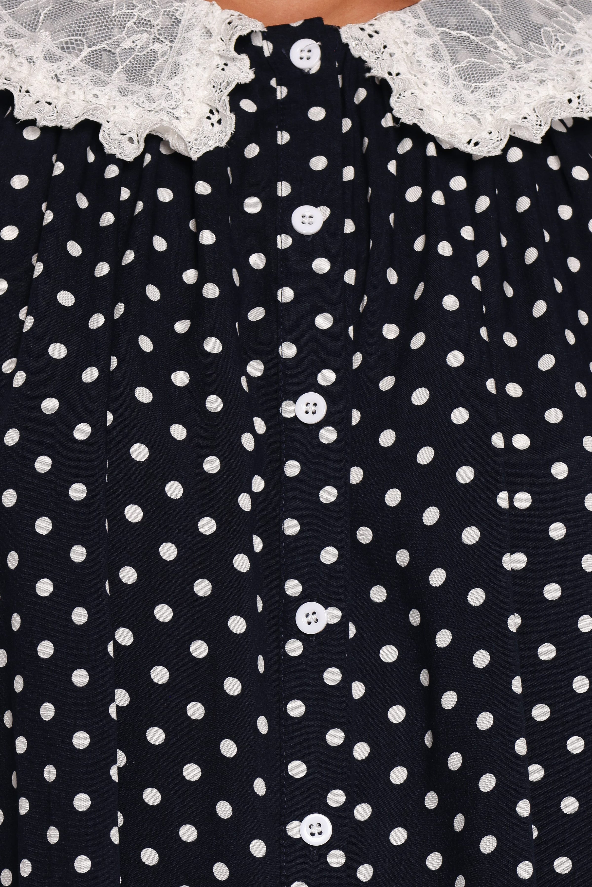 TOPS Zonella Lace Collar Top - Navy Polka Dot