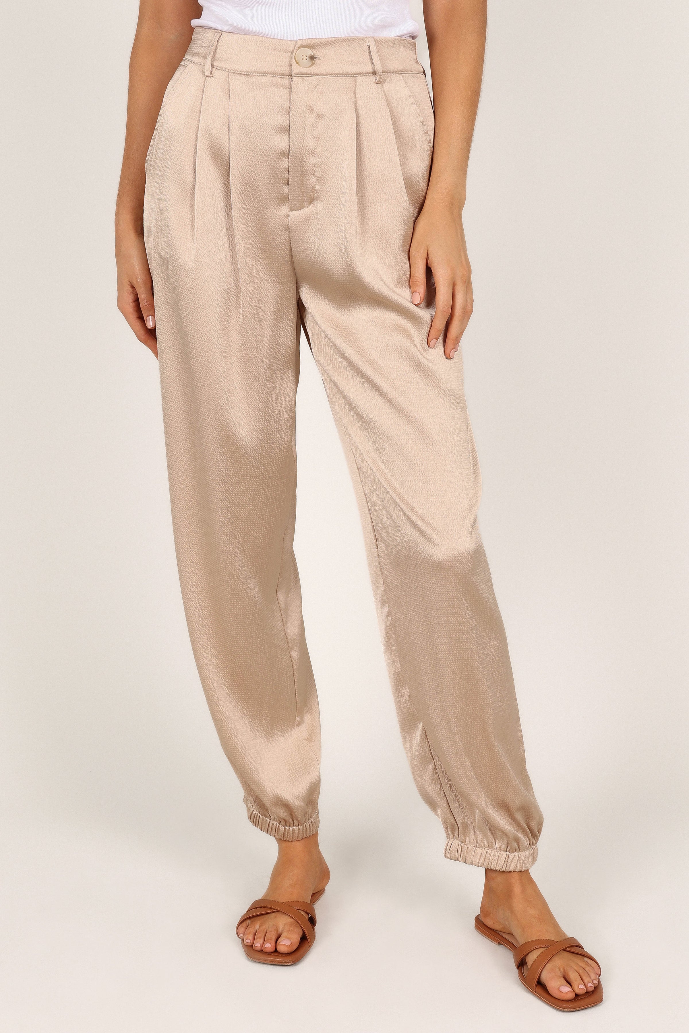 BOTTOMS Andy Satin Jogger Pant - Beige
