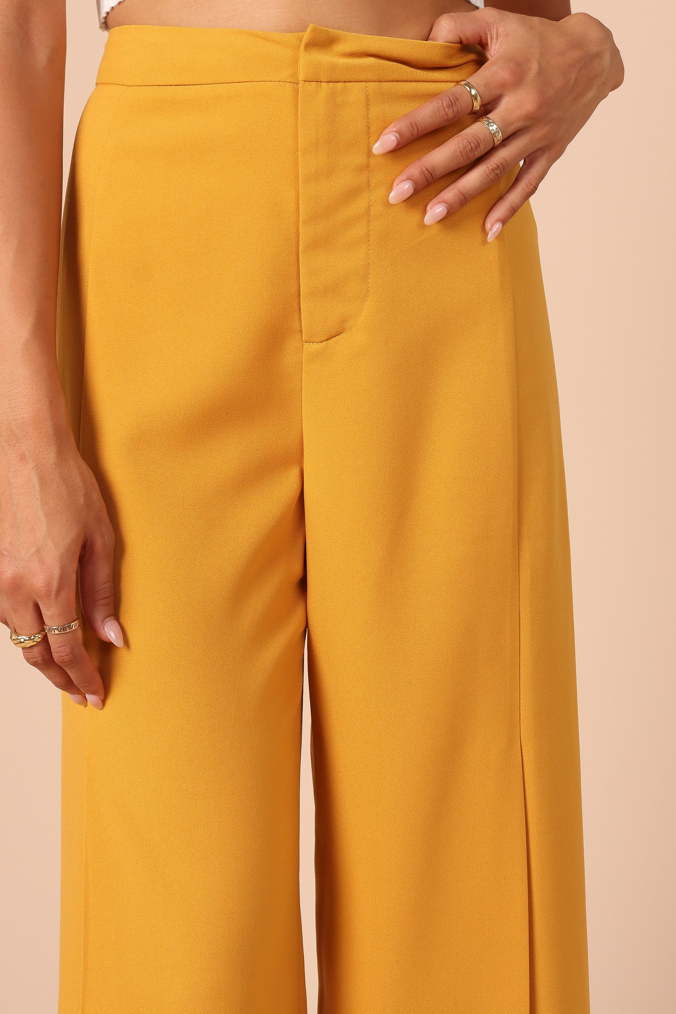 BOTTOMS @Annie High Waisted Wide Leg Pants - Mustard