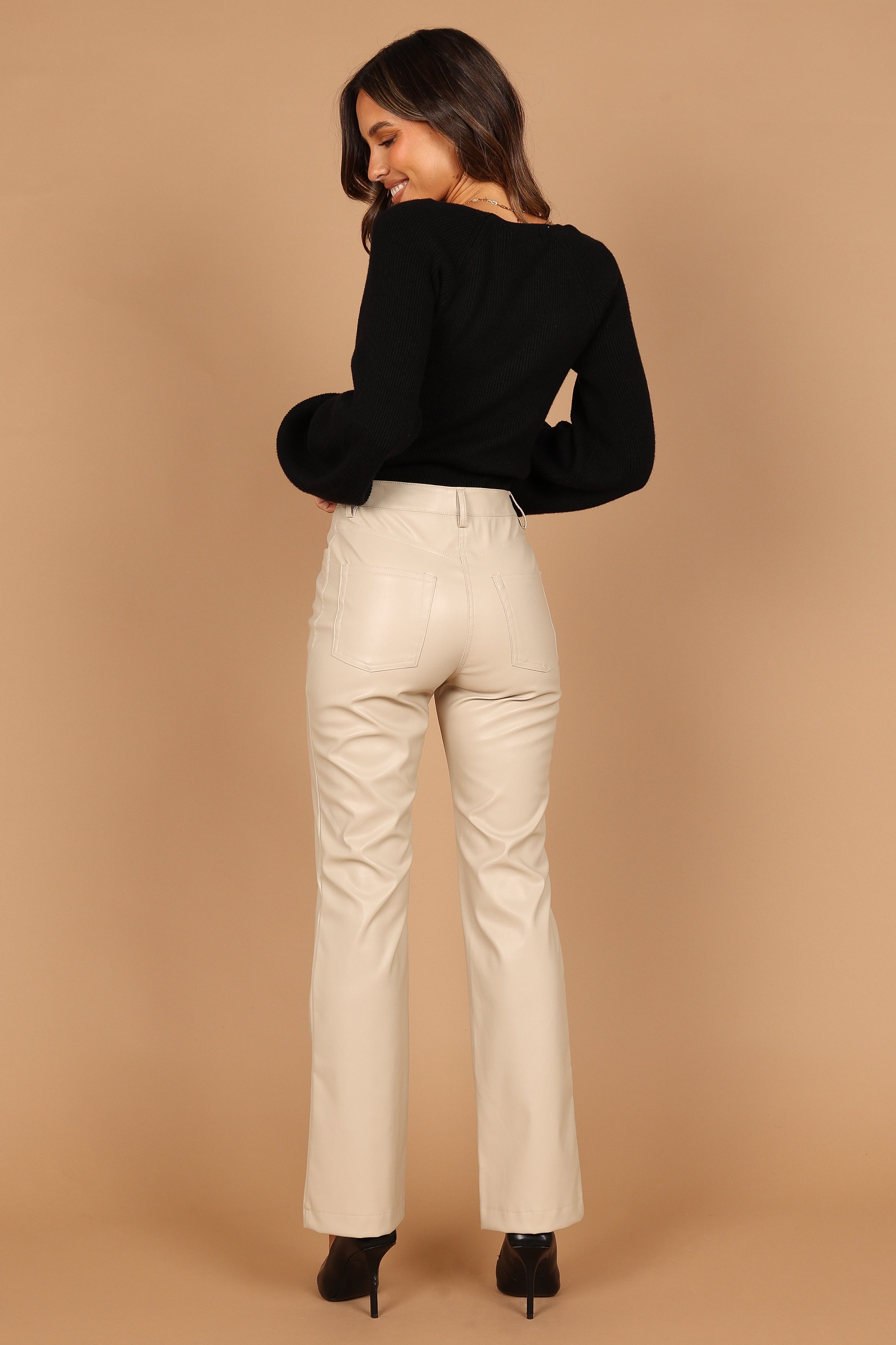 BOTTOMS @Ashley Faux Leather Pants - Bone