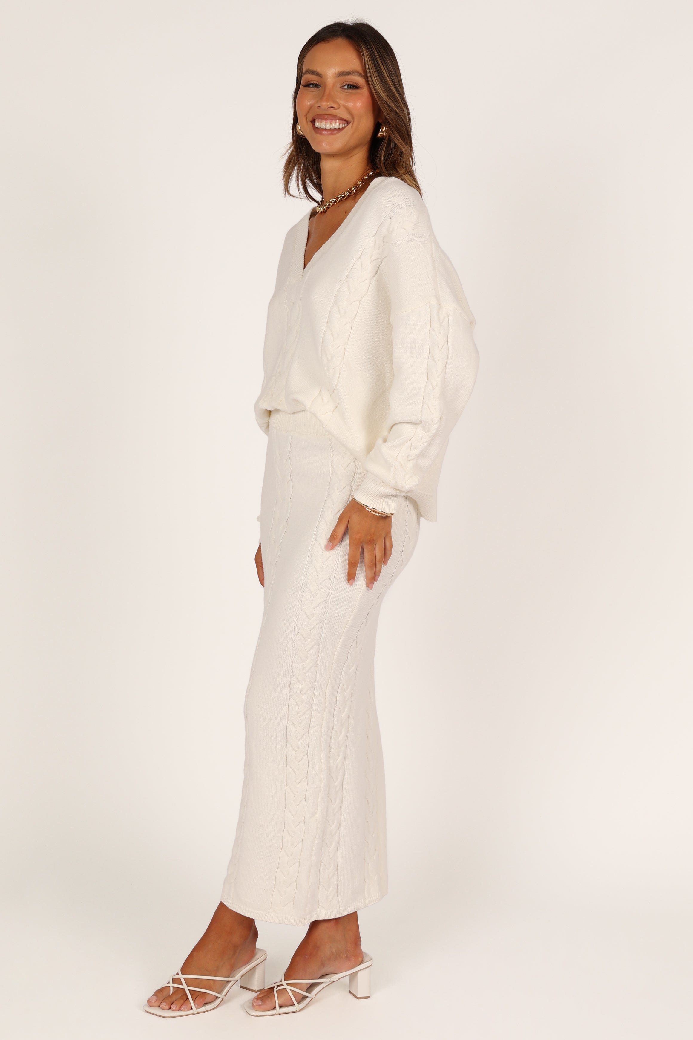 BOTTOMS @Aspen Cable Knit Skirt - White