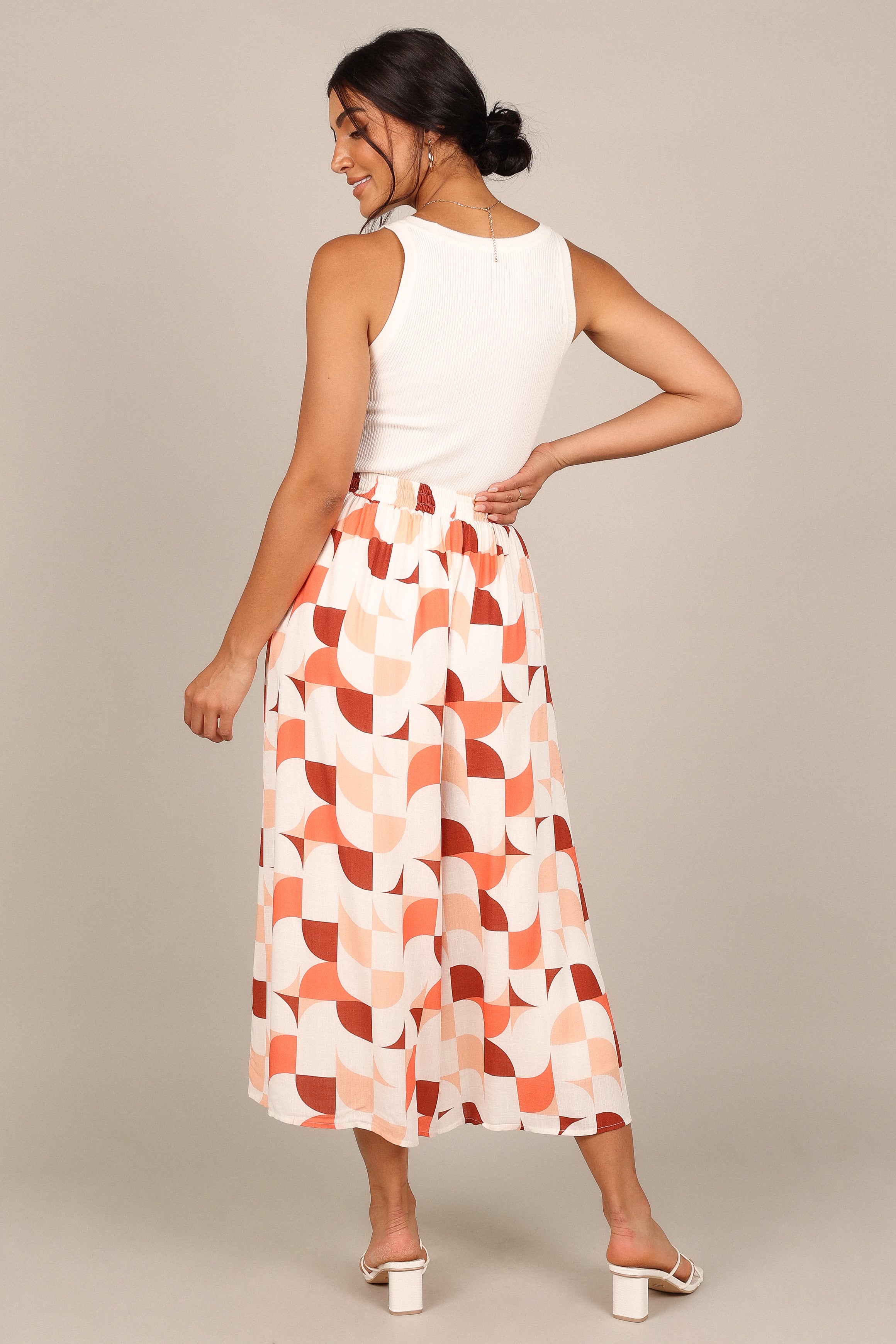 BOTTOMS @Cassandra High Waisted Pants - White Print