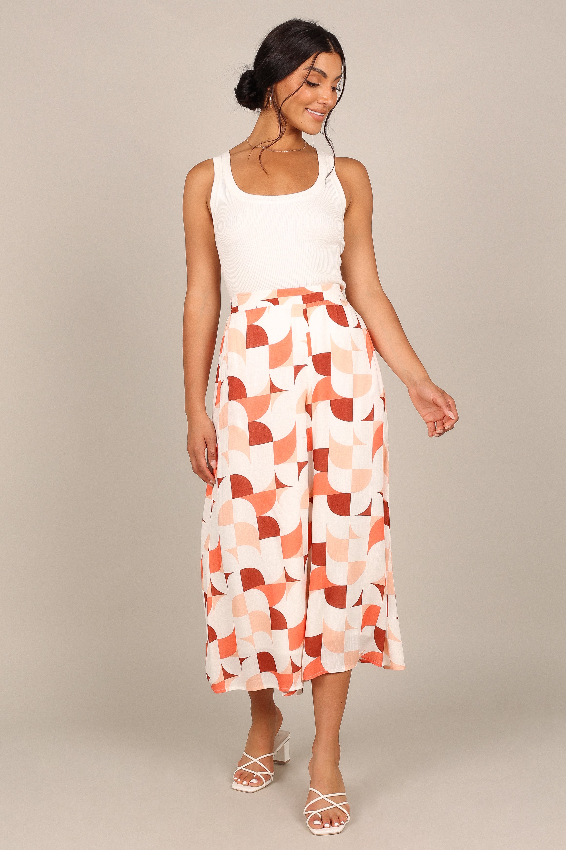 BOTTOMS @Cassandra High Waisted Pants - White Print