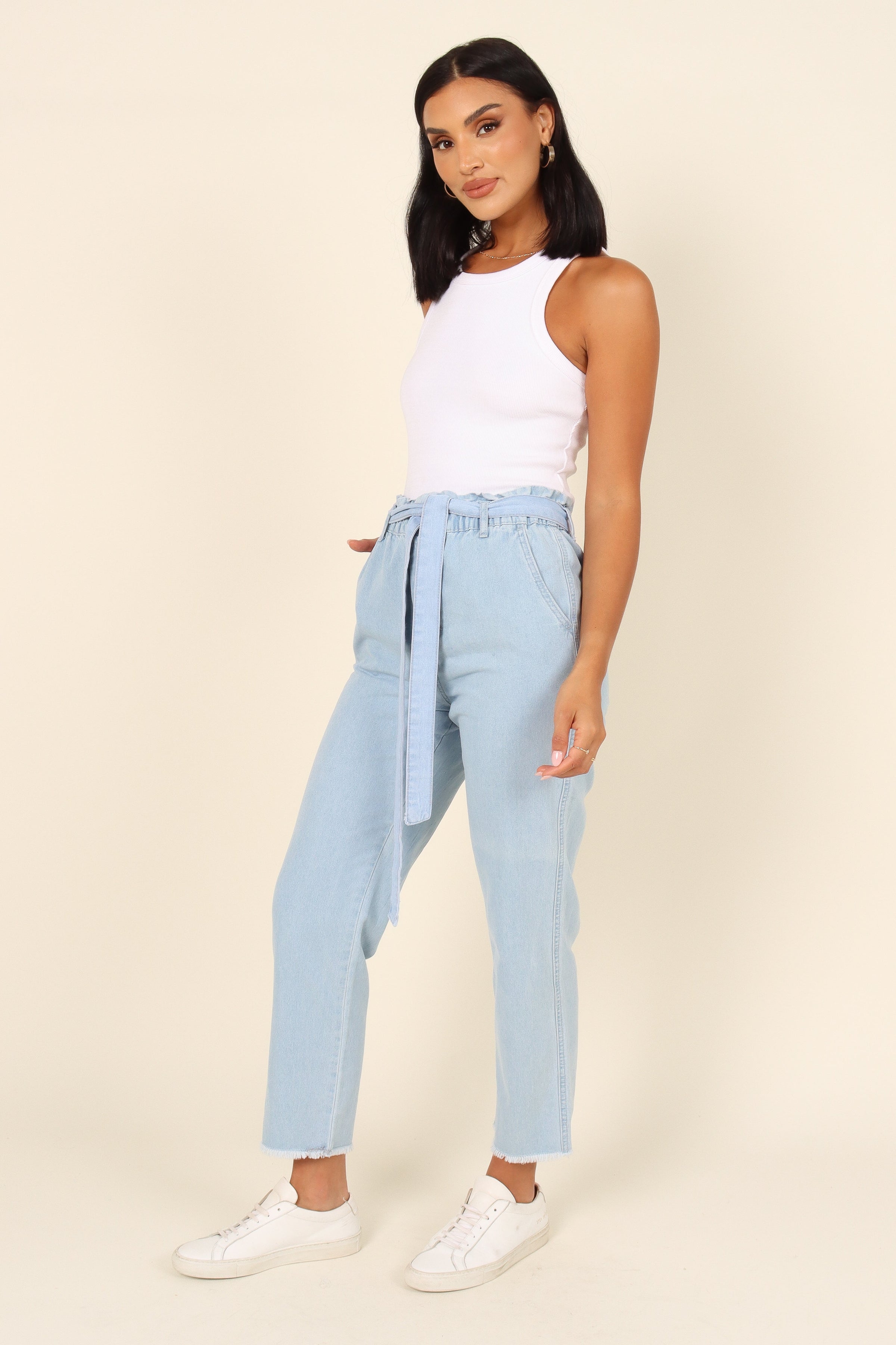 BOTTOMS @Dexter Paperbag Waist Jean - Light Blue Wash