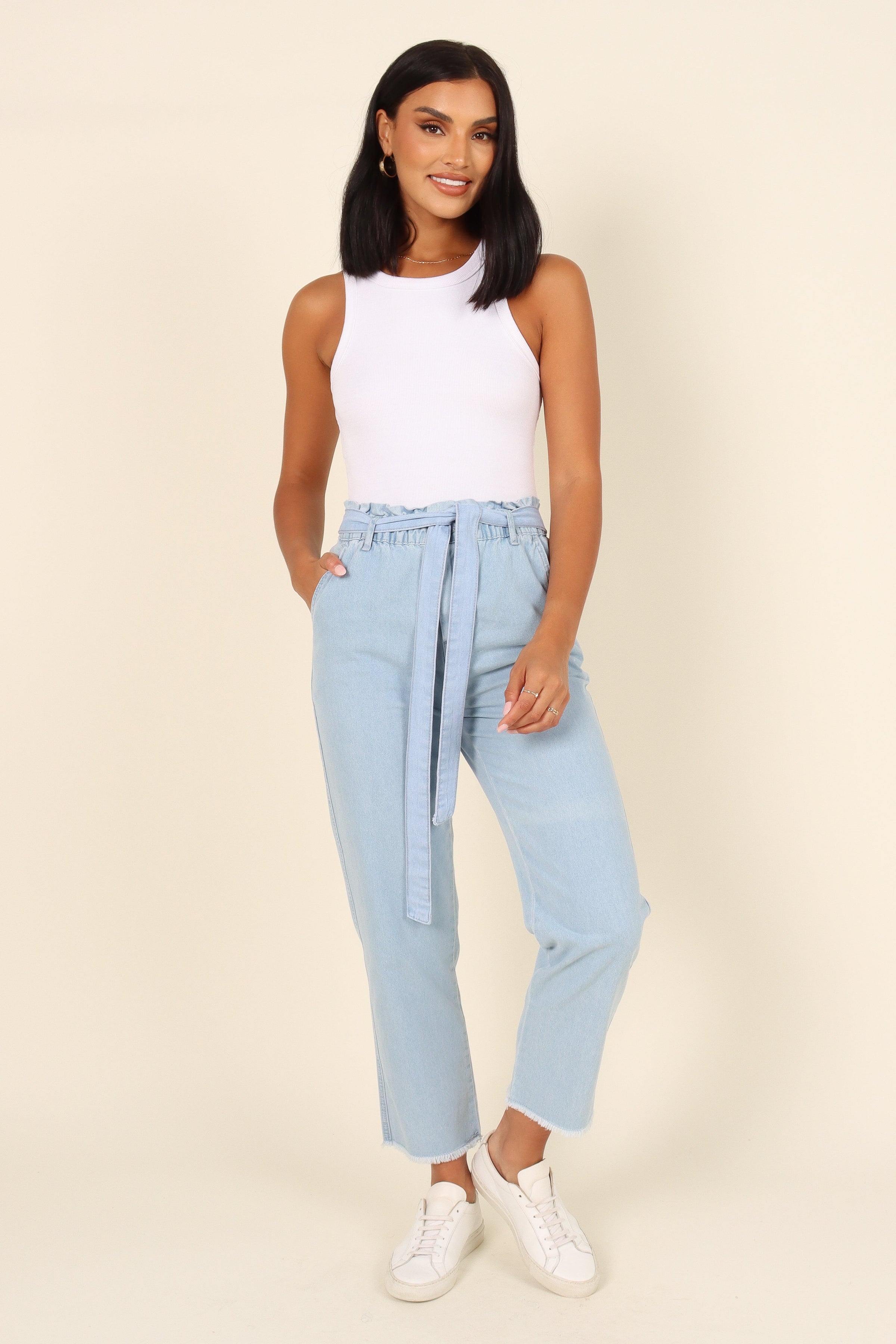 BOTTOMS @Dexter Paperbag Waist Jean - Light Blue Wash