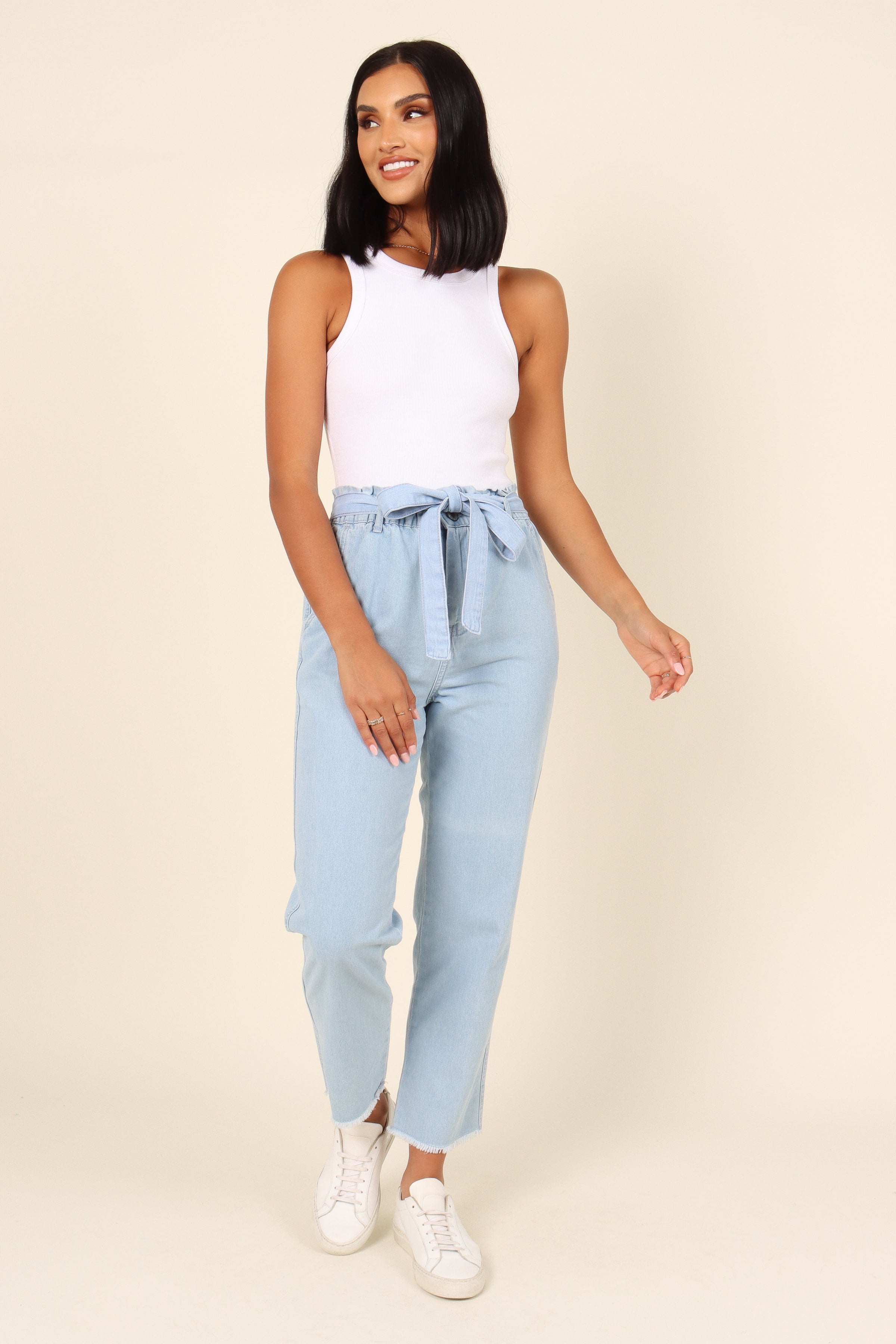 BOTTOMS Dexter Paperbag Waist Jean - Light Blue Wash