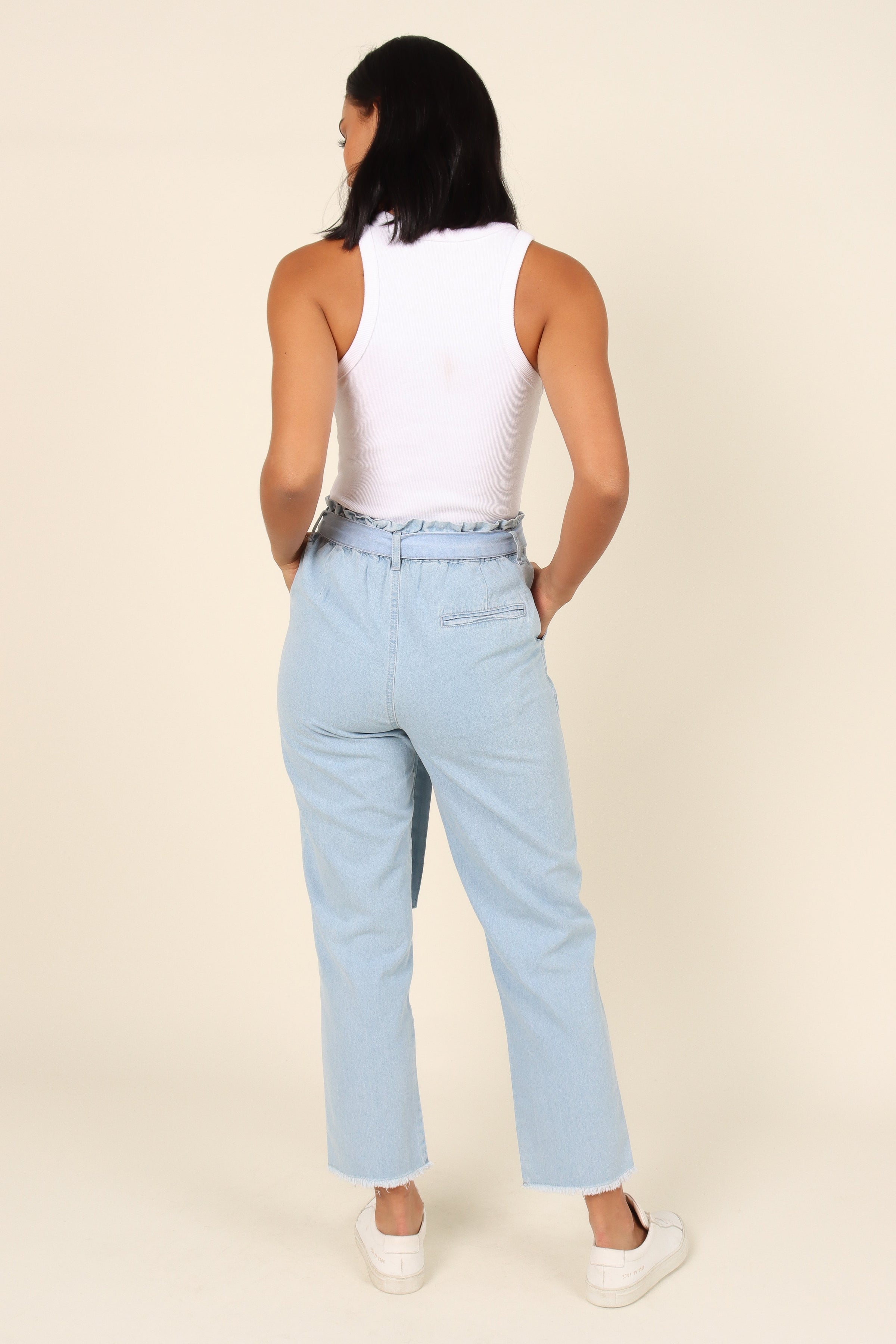 BOTTOMS Dexter Paperbag Waist Jean - Light Blue Wash