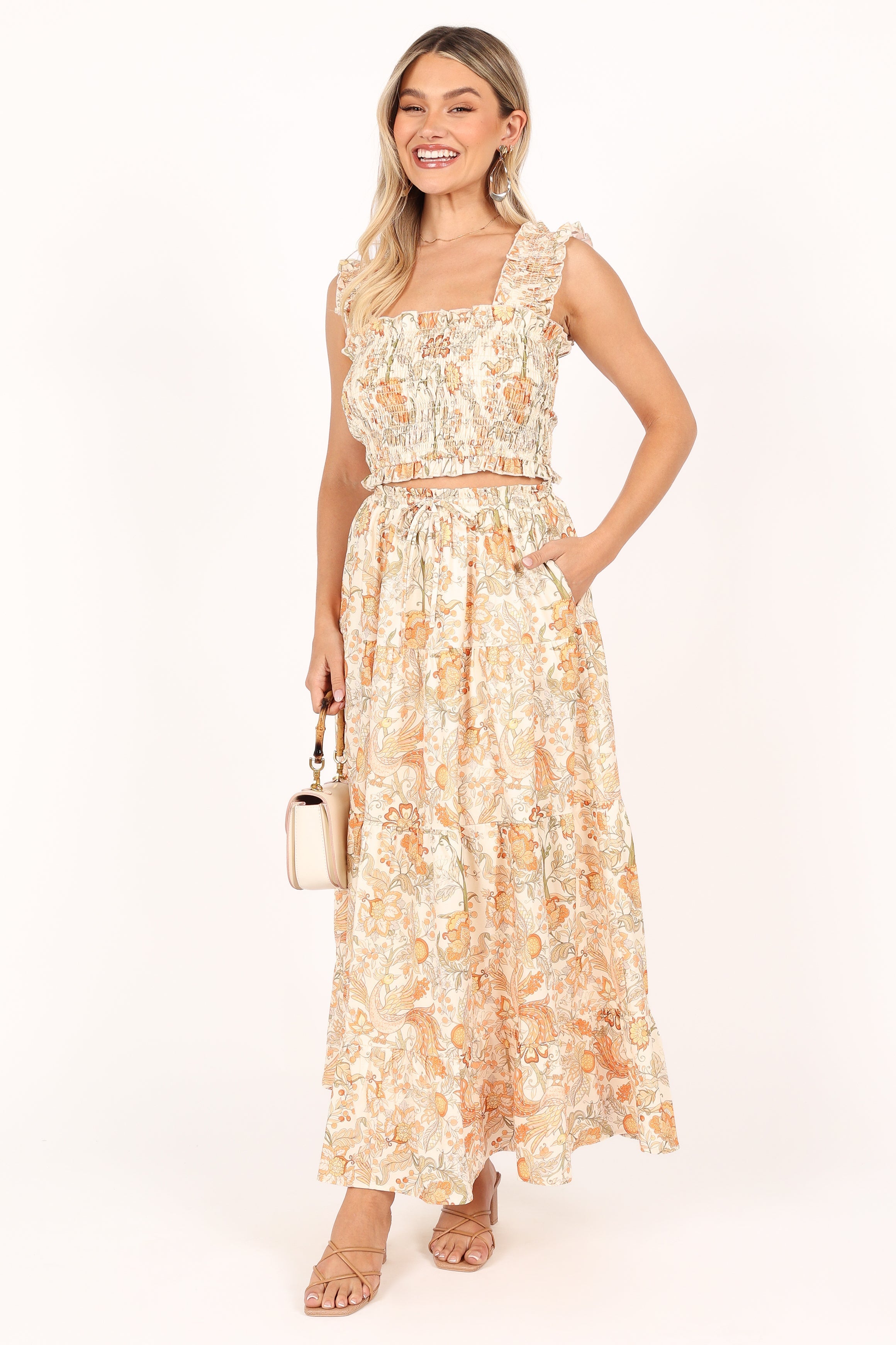 BOTTOMS @Leo Maxi Skirt - Tan Floral