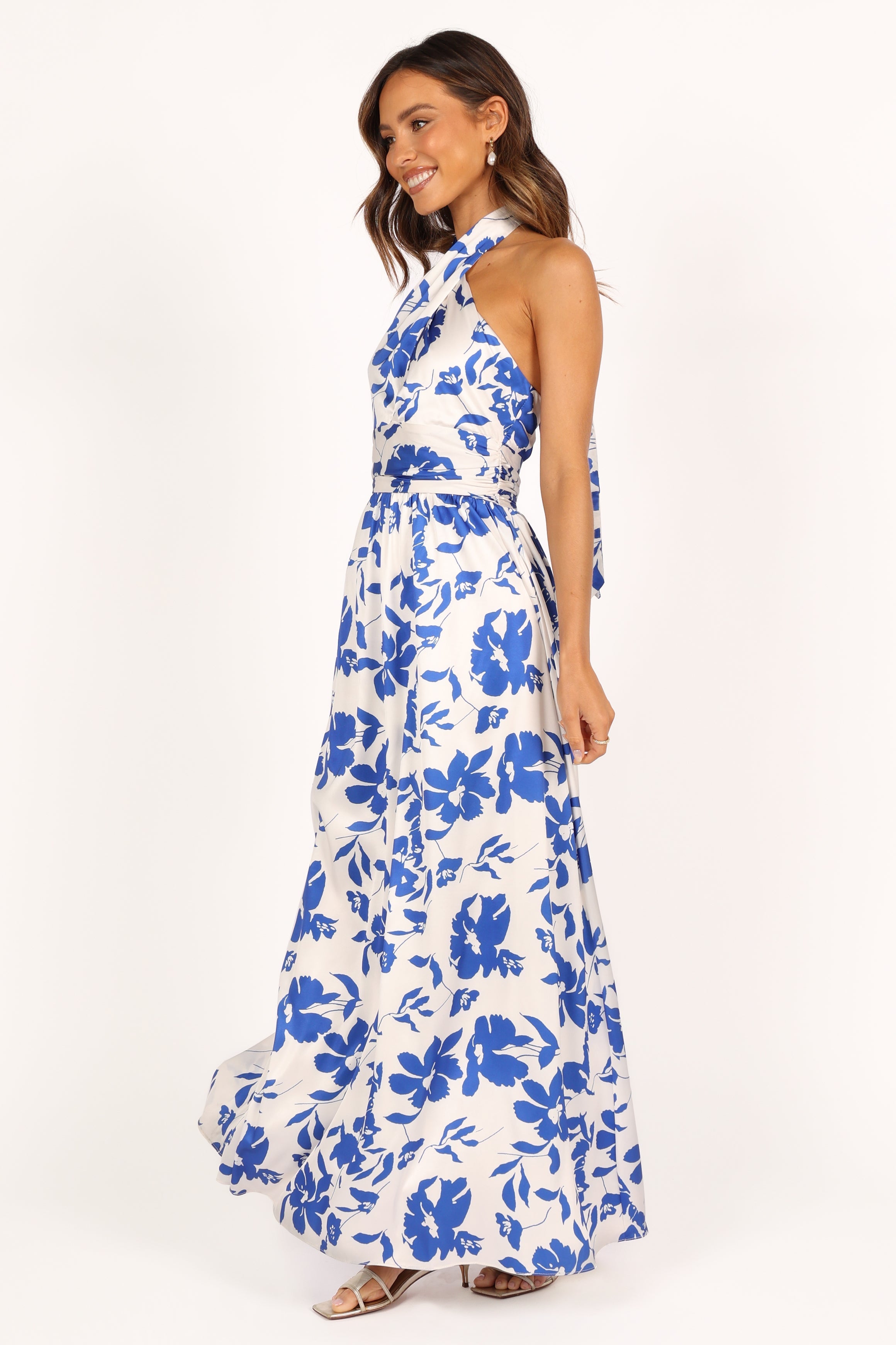 DRESSES @Allora Halter Dress - Blue Floral